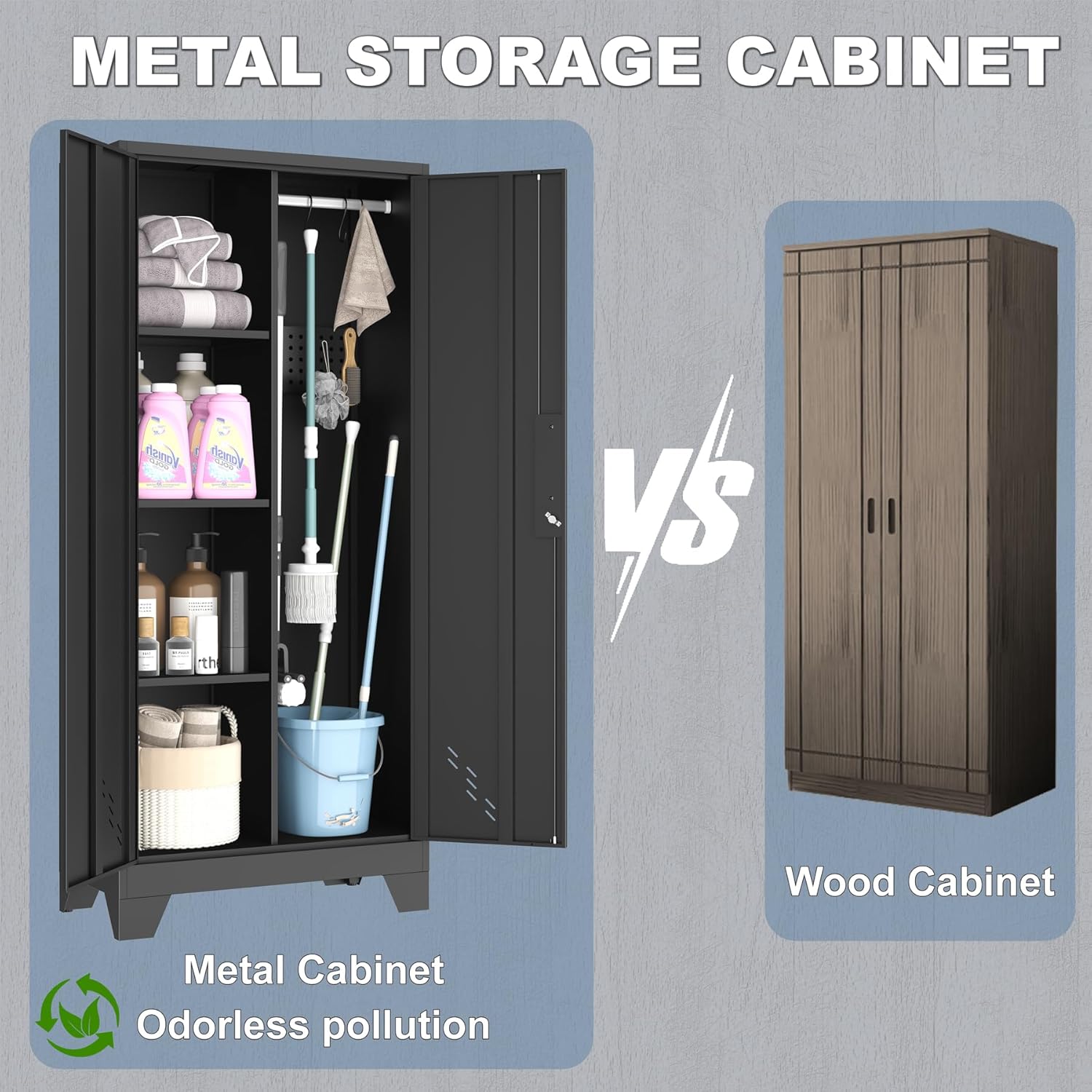 Metal Garage Storage Cabinet for Home,Storage with Doors and Shelves,61" Locking Tool for Office,Garage,Gym,School(61" Home Office Cabinet)
