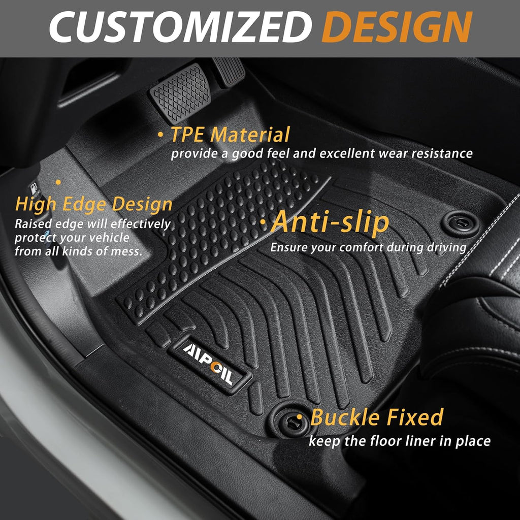 AIPOIL® Floor Mats for 2024-2025 Ford Ranger Supercrew All Weather Protection TPE Anti-Slip Automotive Full Set Custom Car Mats Accessories - Black