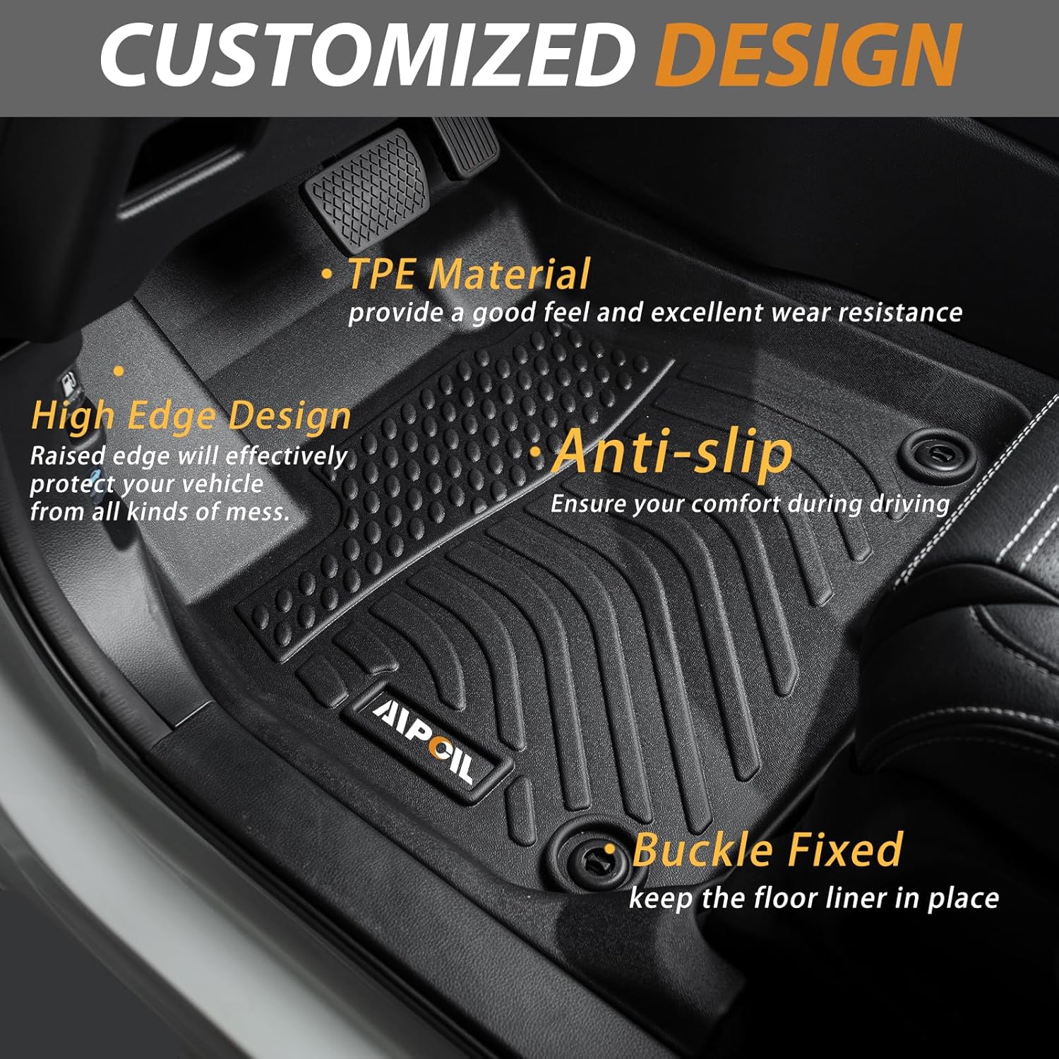 AIPOIL® Floor Mats & Cargo Liner Set for 2013-2018 Hyundai Santa FE Sport (Only for Sport 5 Seats) All Weather Protection TPE Anti-Slip Automotive Full Set Custom Car Mats Accessories - Black