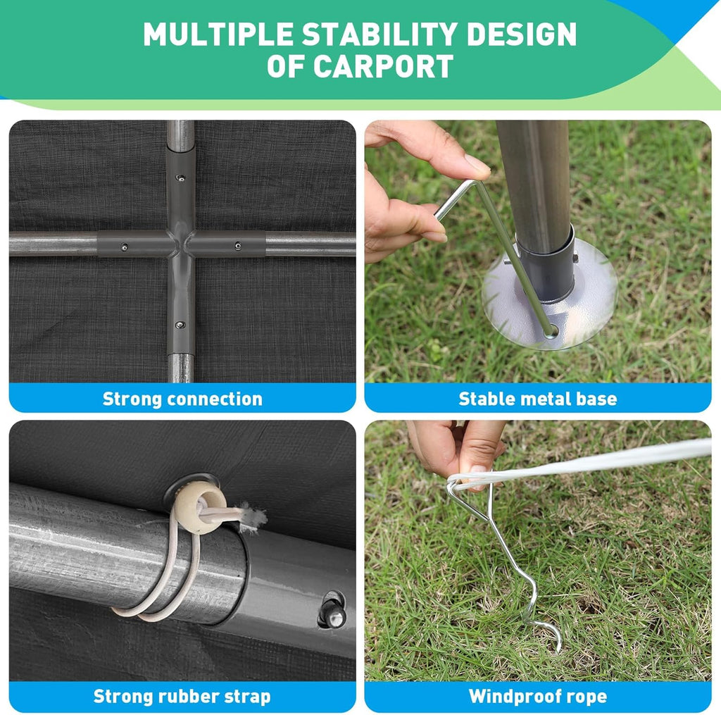 12X20 Ft Heavy Duty Carport Canopy, Portable Garage, Car Tents, Easy to Assemble, Reinforced Structure, with Hanging Edge, Applicable to Car, Bike, Boat, Party (Gray)