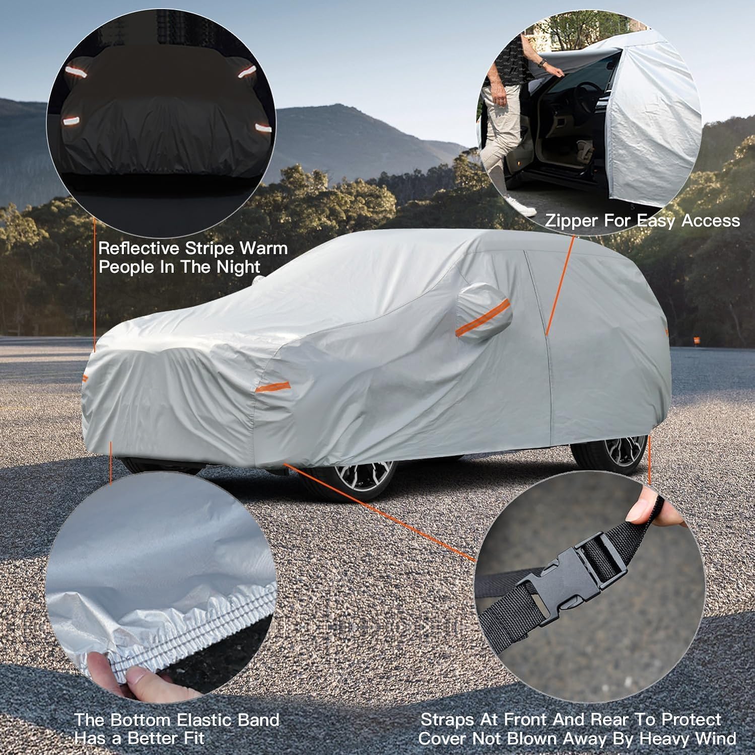 Kayme 6 Layers Station Wagon Car Cover Waterproof All Weather, Outdoor Full Cover with Zipper Door, Universal Fit for Volvo V60, BMW 3 Series Touring, Audi A4 Avant Allroad (178-190 inch).