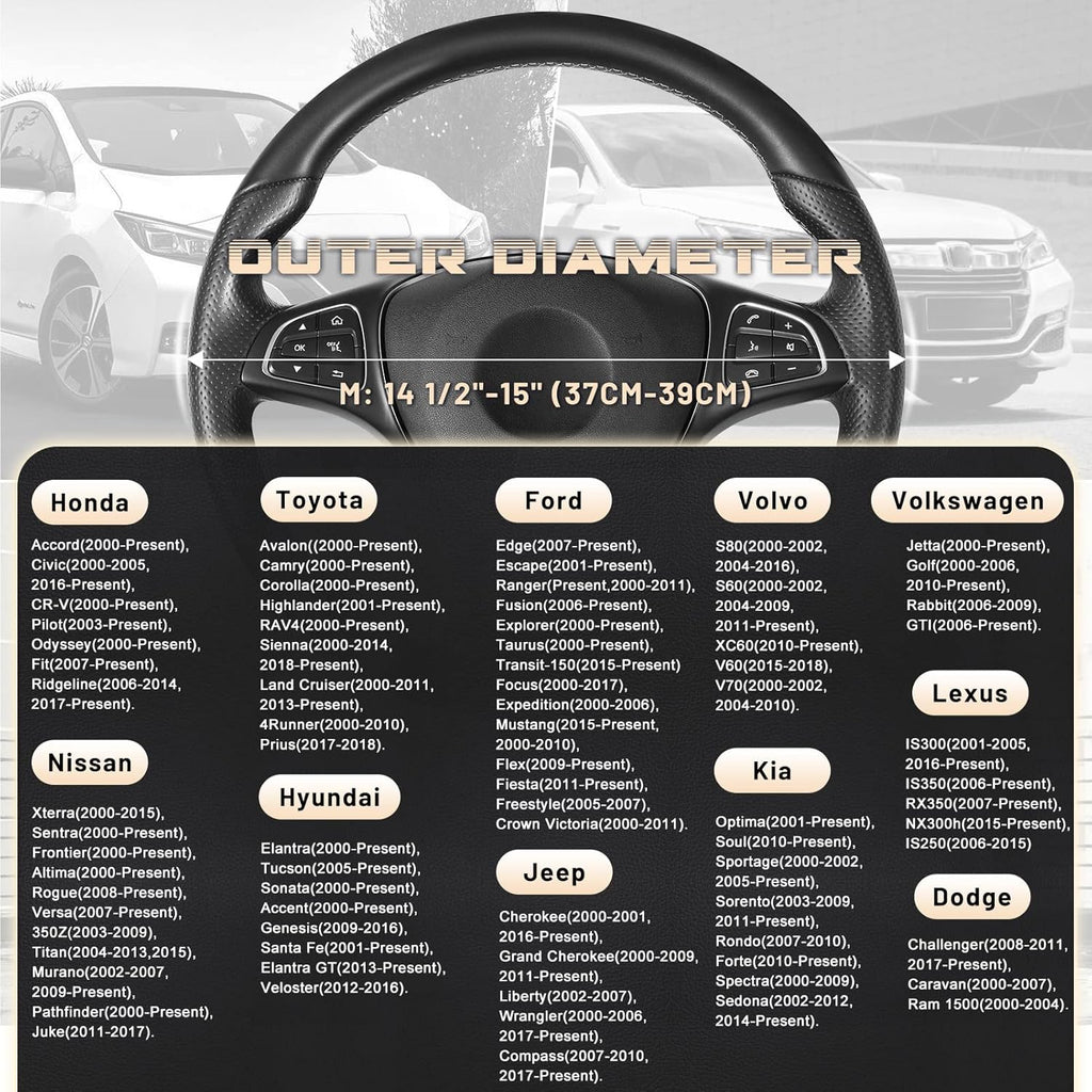 SEG Direct Car Steering Wheel Cover Universal Standard Size 14.5-15 inch, Black and Beige Microfiber Leather