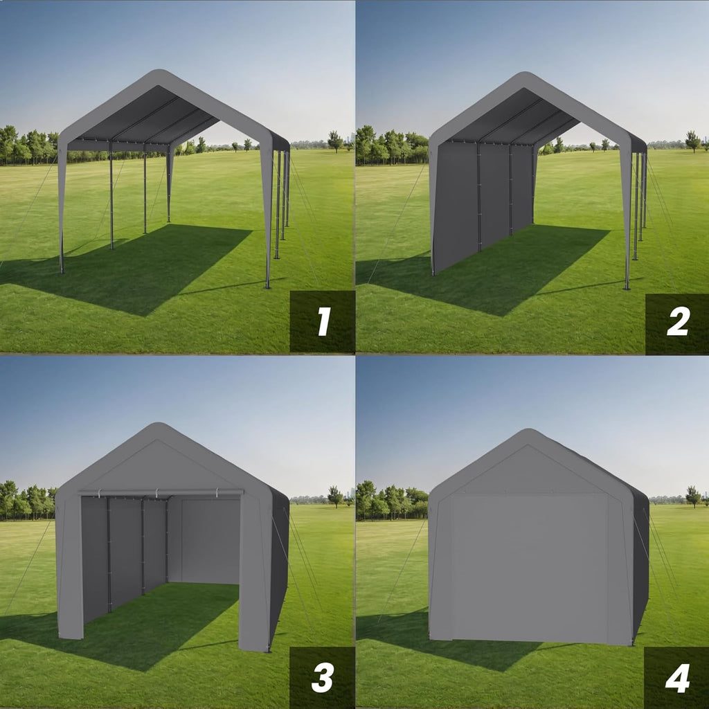 Carport 10x20 Heavy Duty Portable Garage w/Removable Sidewalls & Roll-Up Door Car Canopy Party Tents Waterproof UV Resistant All Weather Car Port for Trucks,Boats(Grey)
