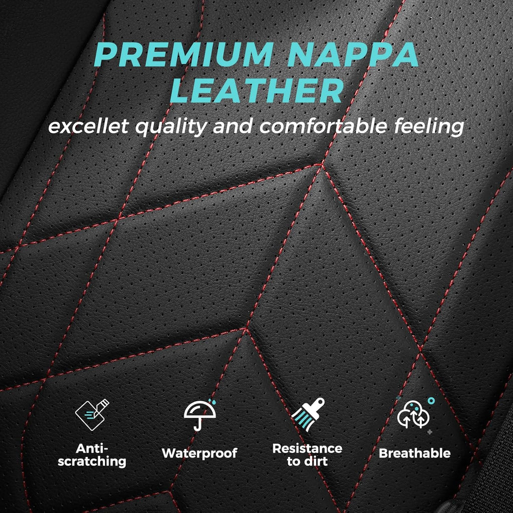 for Toyota RAV4 Seat Covers 2019 2020 2021 2022 2023 2024 2025 RAV 4 Prime & Hybrid XLE LE Limited XLE Premium (Not for XSE/SE Hybrid) - Custom Leather Car Seat Covers Full Set - BlackRed