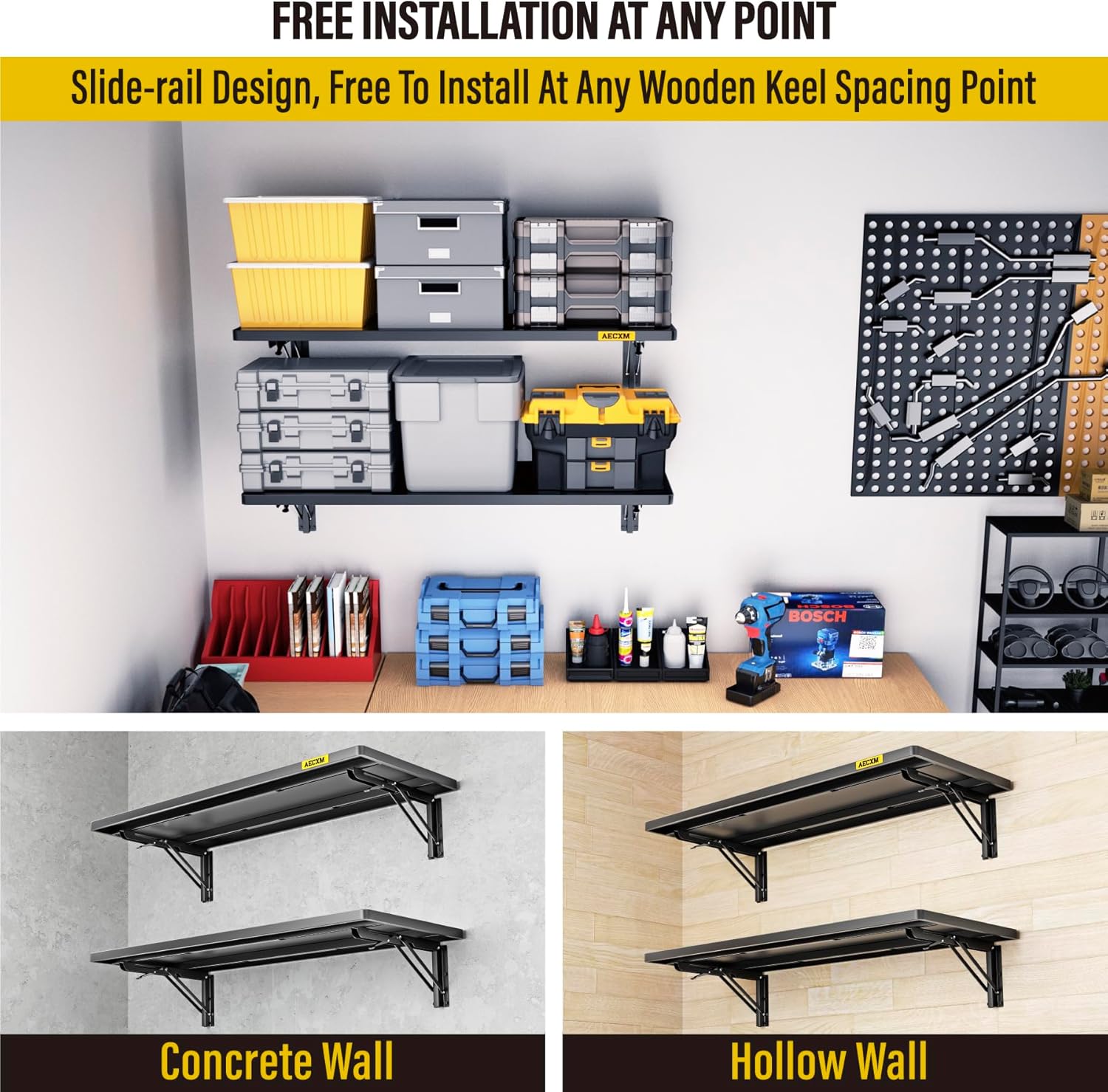 2pack-1.2x3ft Adjustable Rail Type Folding Storage Rack Shelf, Suitable for Garage, Storage Room, Kitchens Wall Shelf Garage Storage Rack Floating Shelves, Folding Panels (2pcs-Black)