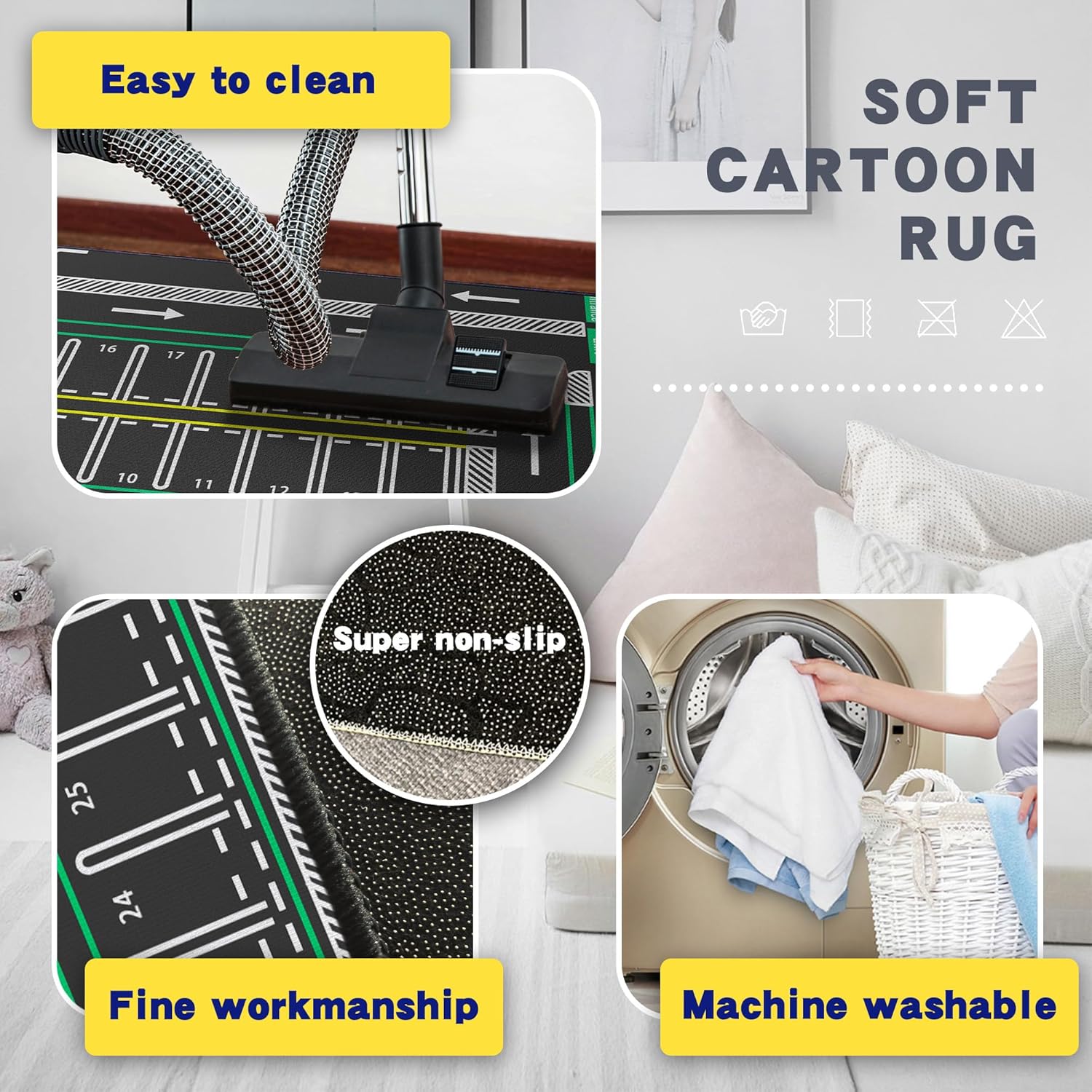 Play Mat 5'x 6'6" Traffic System Playmat Car Rugs for Toy Boys Carpet City Pretend Play Carpet Educational Road Traffic Play Mat for Bedroom Play Room Non-Slip Washable
