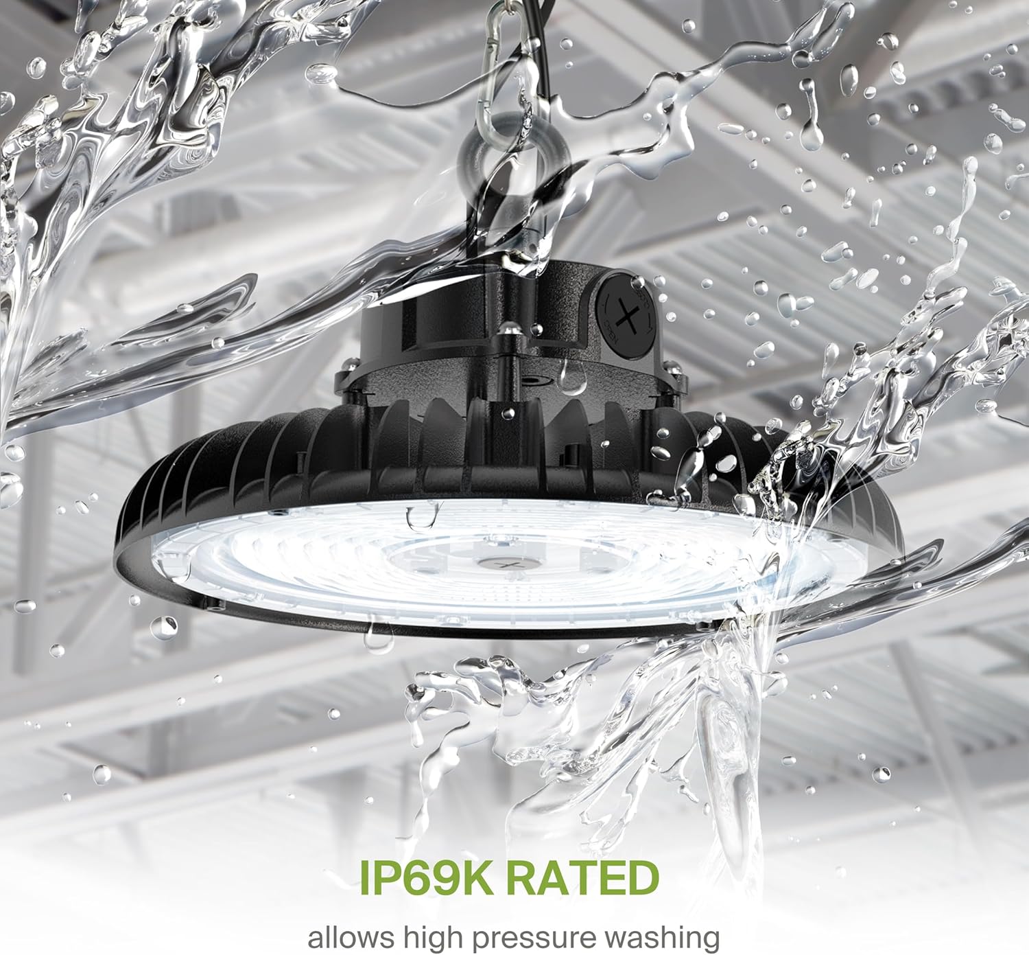 ASD LED High Bay UFO Light Fixture, Commercial Shop Lighting | Dimmable, IP69K Waterproof, DLC Premium, UL Listed | 150W 23000LM 5000K 100-277V | Warehouse, Garage, Workshop, Barn Lamp | Black