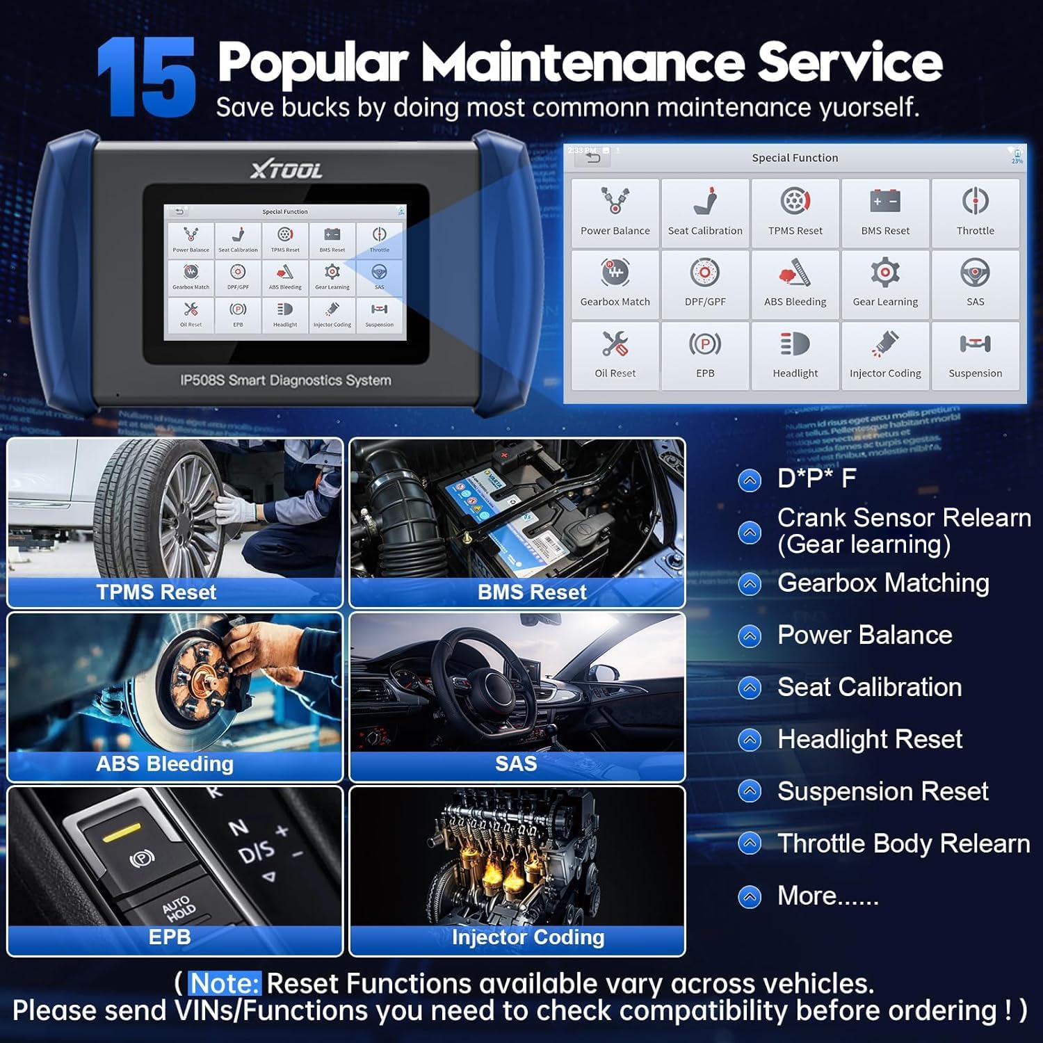 OBD2 Scanner Diagnostic Tool XTOOL IP508S: Code Reader for Cars & Trucks with 15 Resets, Crank Sensor Relearn, ABS Bleed, CAN FD for GM, Engine, ABS, SRS, Transmission Car Diagnostic Tool, Android 10
