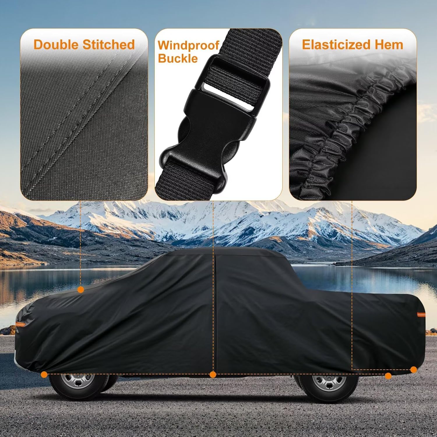 Kayme Truck Cover Custom Fit GMC Sierra(1988-2007) Extended Cab Short Bed. Full Exterior Heavy Duty Outdoor Pickup Truck Car Cover Waterproof All Weather.Car Tarp for Wind Sun Dust Protection.Black