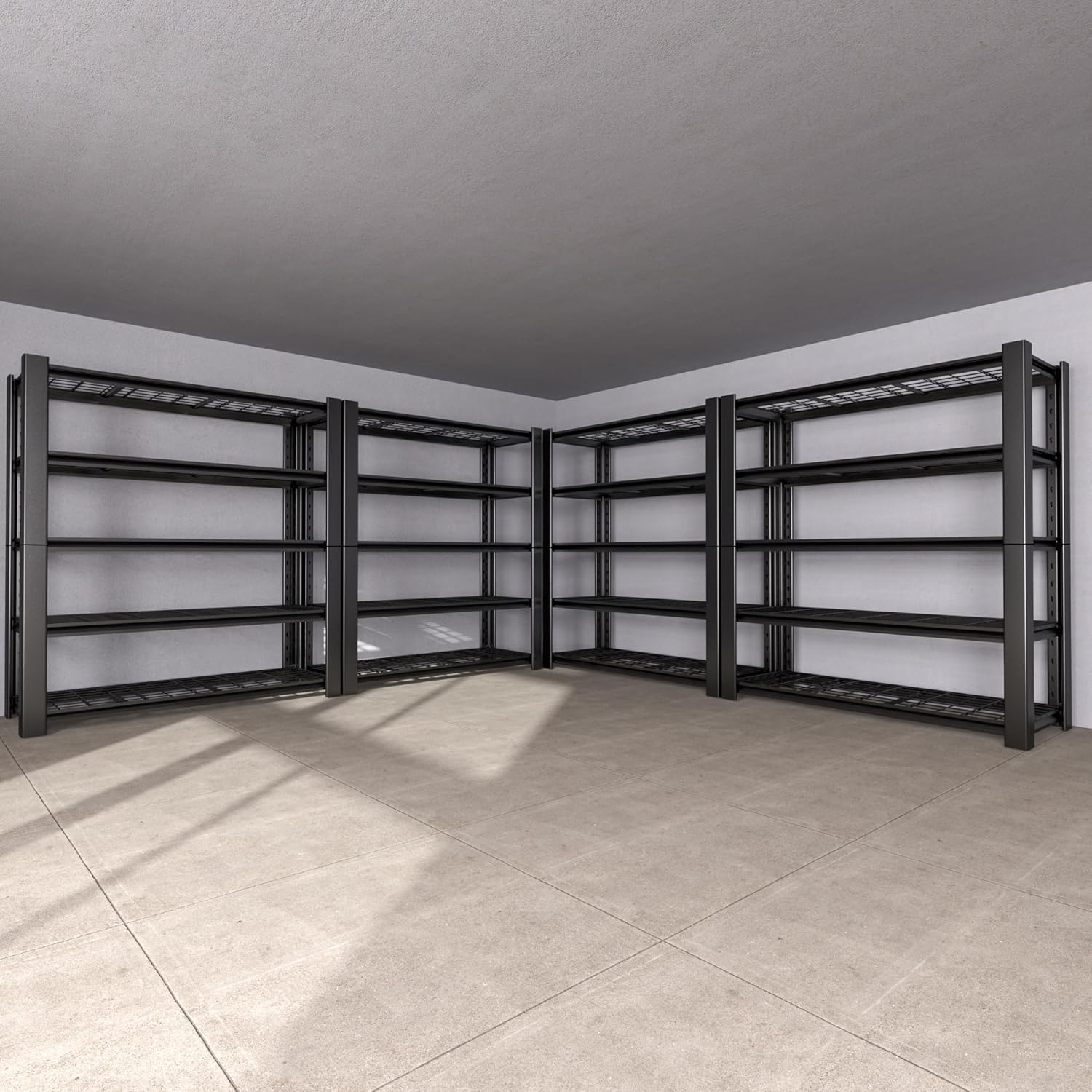 5-Tier Heavy Duty Garage Shelving Unit with Wire Shelves,3000 LBS Capacity Metal Storage Rack 76"H x 60"W x 24"D,Adjustable Boltless Steel Shelves for Garage,Basement,Pantry,Warehouse.4 Pack