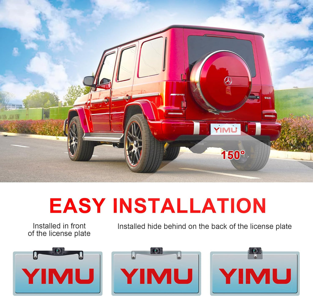 YIMU Backup Camera System with License Plate Backup Reverse Camera, Easy Installation, Plug & Play, DIY Guide Lines, 150° Wide Angle, Night Vision, IP69K Waterproof, Optional Dual Bracket K4302