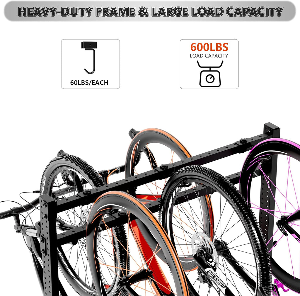 Freestanding Bike Storage Rack, Heavy-Duty Steel Vertical Bike Rack for Indoor Outdoor Floor Stand Max 8 Bike Bicycle Organizer, 600LBS Bike Storage Rack for Home and Garage