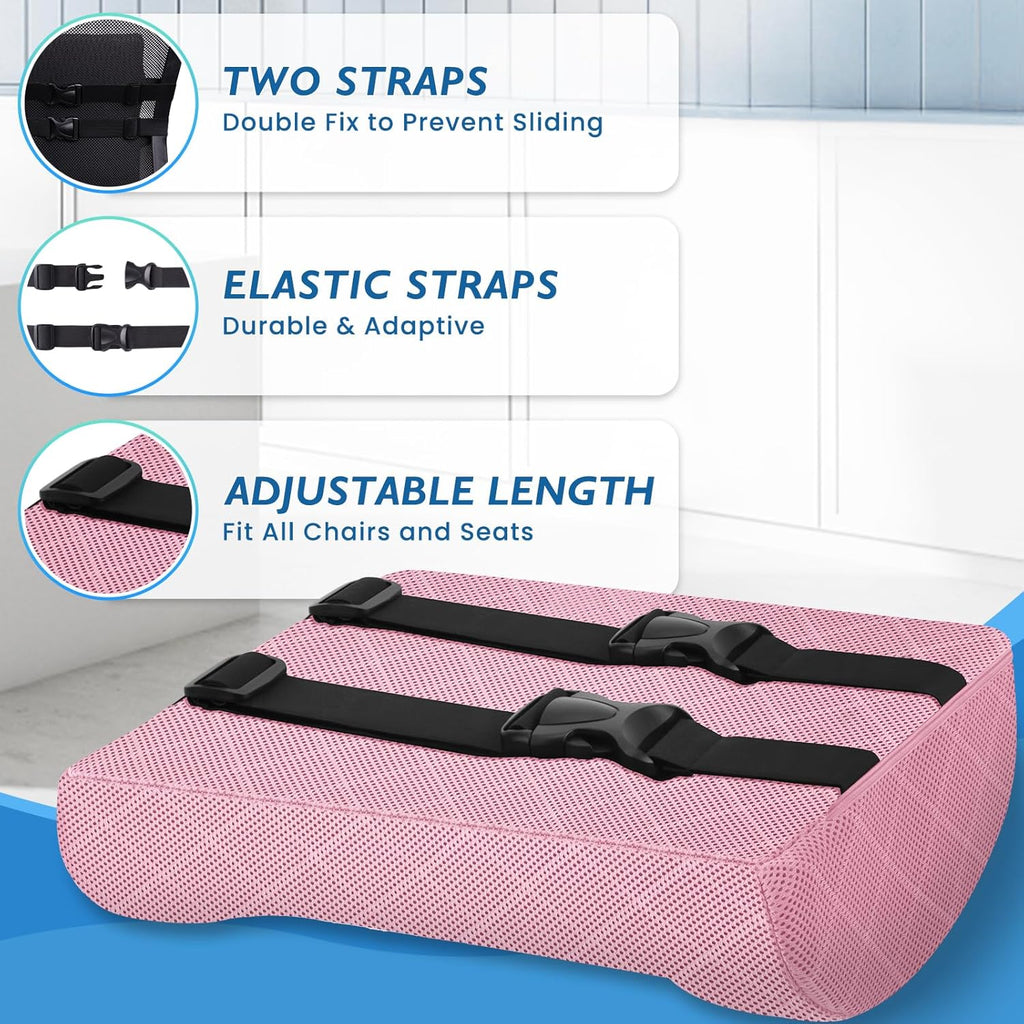 Lumbar Support Pillow for Office Chair Back Support Lumbar Pillow for Car, Gaming, Office Chair - Improve Sitting Posture & Back Pain Relief, Memory Foam, Adjustable Straps, Pink