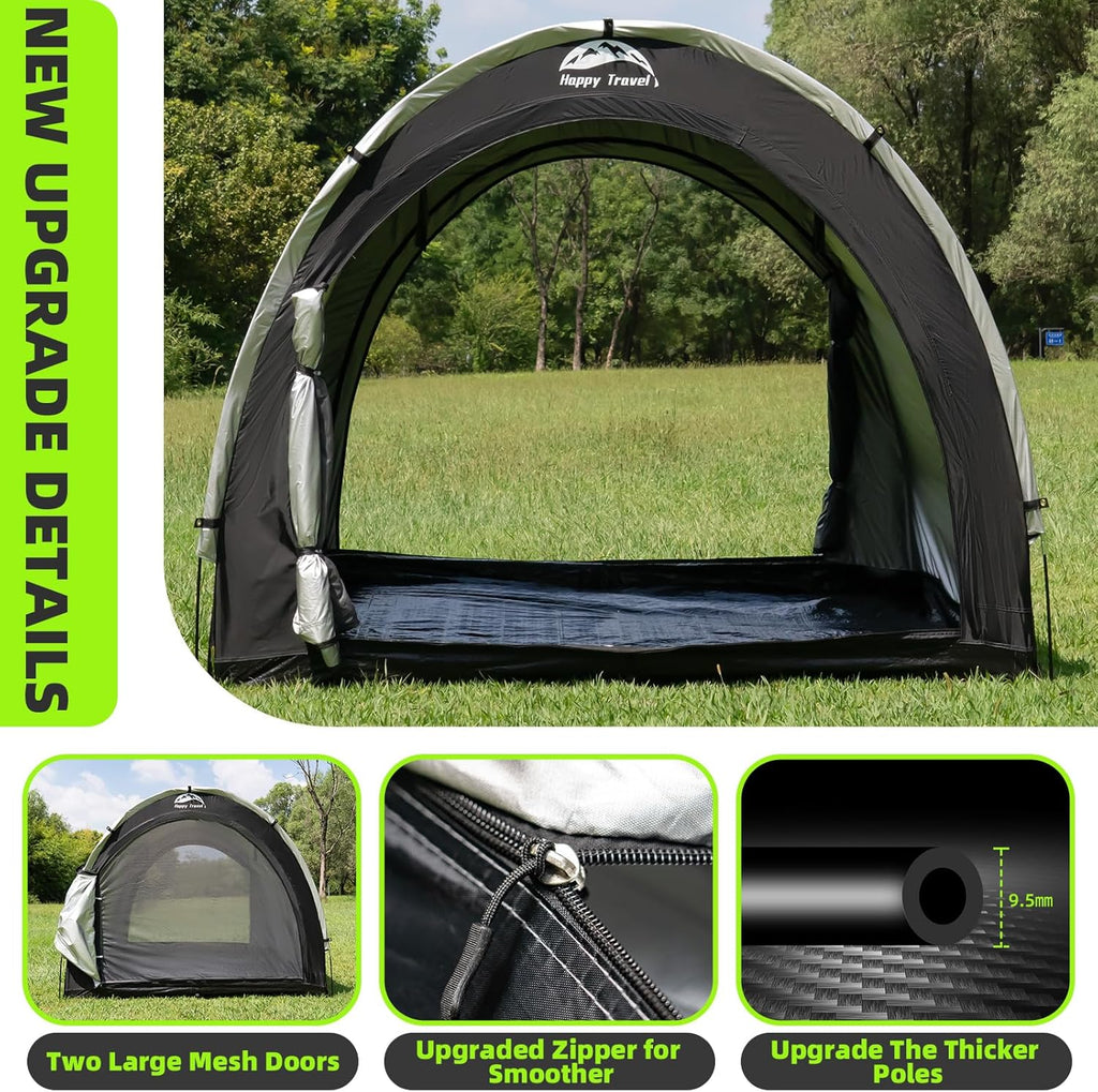 Happy Travel Bike Storage Tent Shed, Outdoor Waterproof Bicycle Covers Shelter with Window for 2/3/4/6/8 Bikes,Oversized Outside Portable Sheds for Lawn Mower,Garden Tools