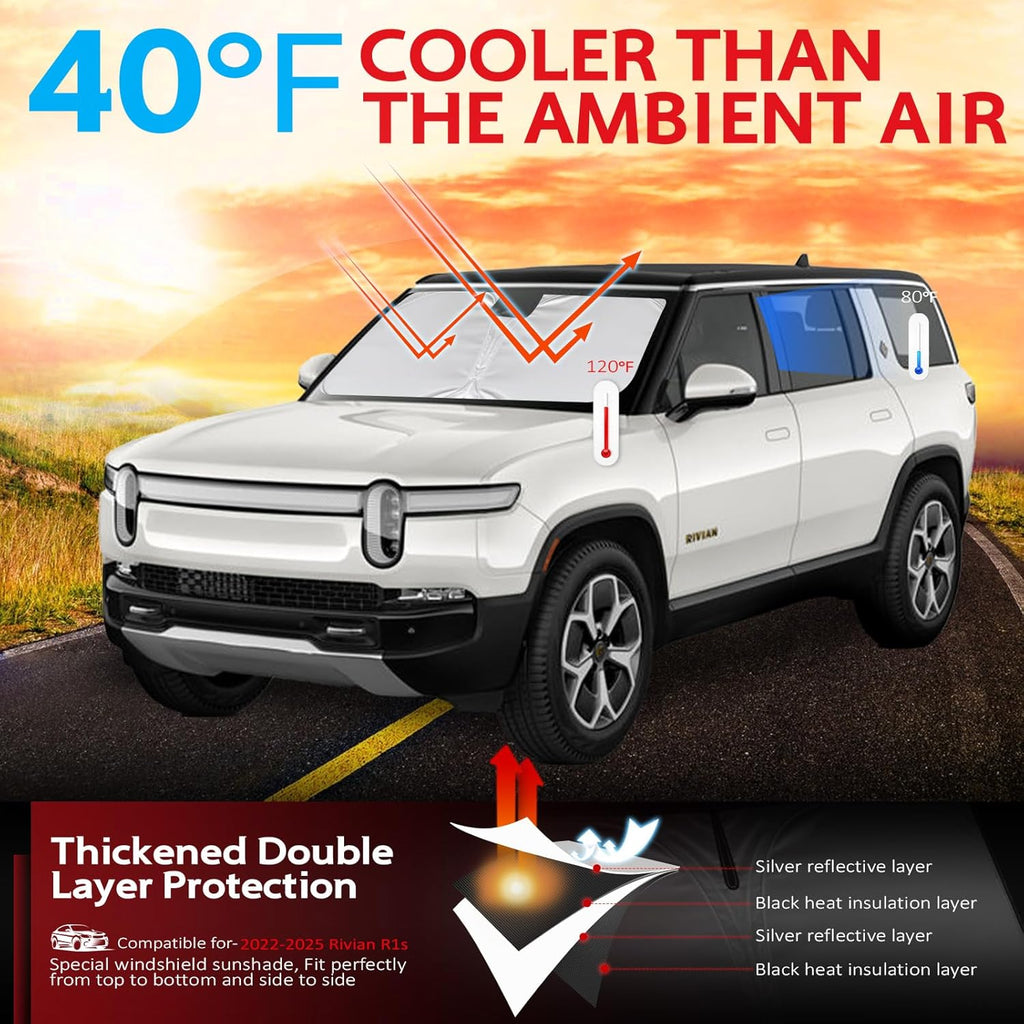 KAYZT Windshield Sun Shade for 2022-2025 2026 Rivian R1S Foldable Sunshade Front Window Custom Fit Car Accessories