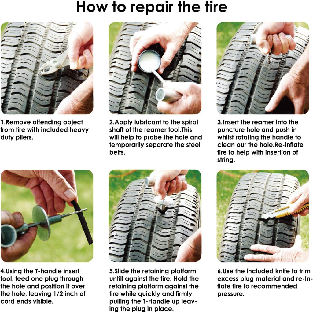 Tyre Repair Kit, 63pcs Heavy Duty Tire Plug, Universal Repair Tool Kit to Fix Punctures and Plug Flats Tire Patch for Car, Motorcycle, Truck, Tractor, Trailer, ARB, ATV, RV, SUV