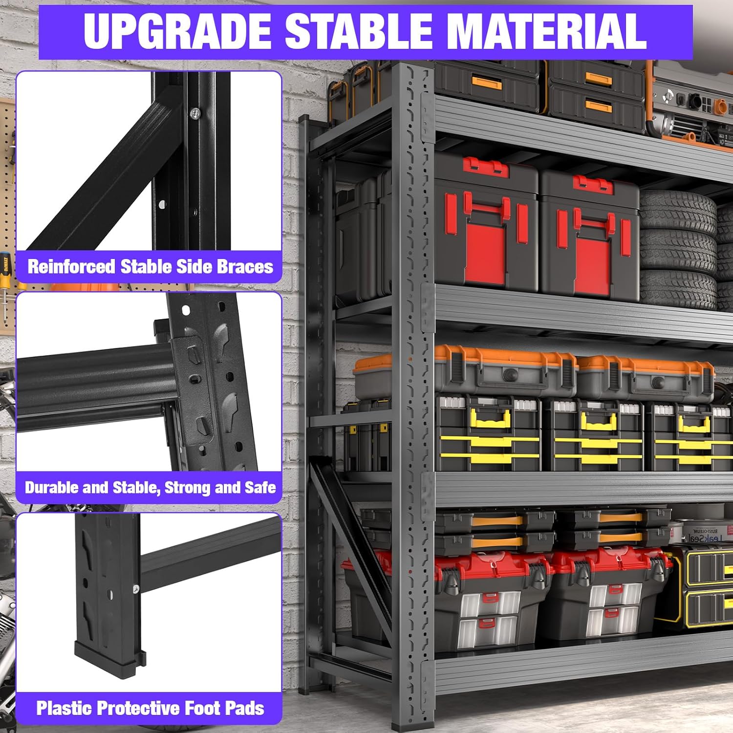 Metal Garage Shelving Heavy Duty, 4-Tier Adjustable Wire Storage Garage Shelves, 6000 LBS Loads Industrial Shelving Units for Garages, Warehouses, Kitchen, Black, 59" W x 24" D x 59" H, 2 Pack