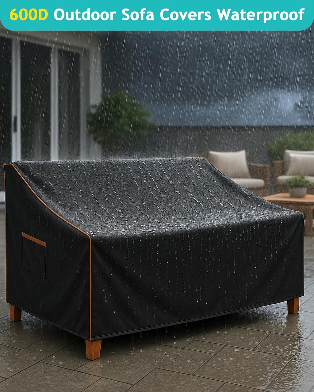 Outdoor Sofa Cover, Waterproof Patio Furniture Cover 80W x 42D x 33H inches Heavy Duty 600D Oxford Fabric Black