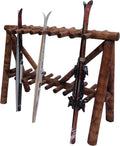 21-Place Freestanding Log Ski Rack Holder, Indoor & Outdoor Snowboard Racks, Standing Storage, Garage Racks for Snow Skis & Poles, Snowboard Rack Garage Storage Organizer-Canyon Brown + 15" Anchor Kit