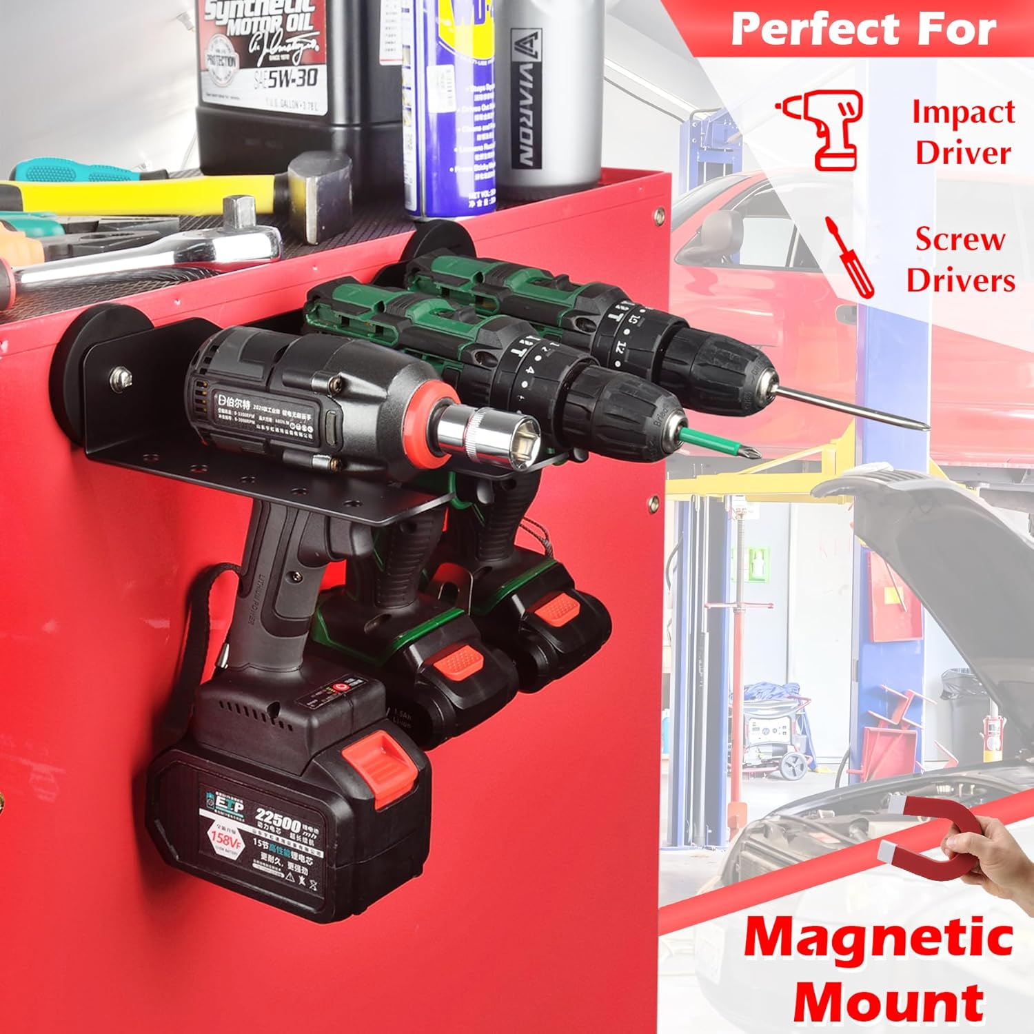 MUTUACTOR Super Power Tool Organizer Heavy Duty,Magnetic Mount Drill Holder Tool Storage,Anti-slip Magnetic Impact Drilling Driver Wrench Holder for Indoors Installation Repair Fixing