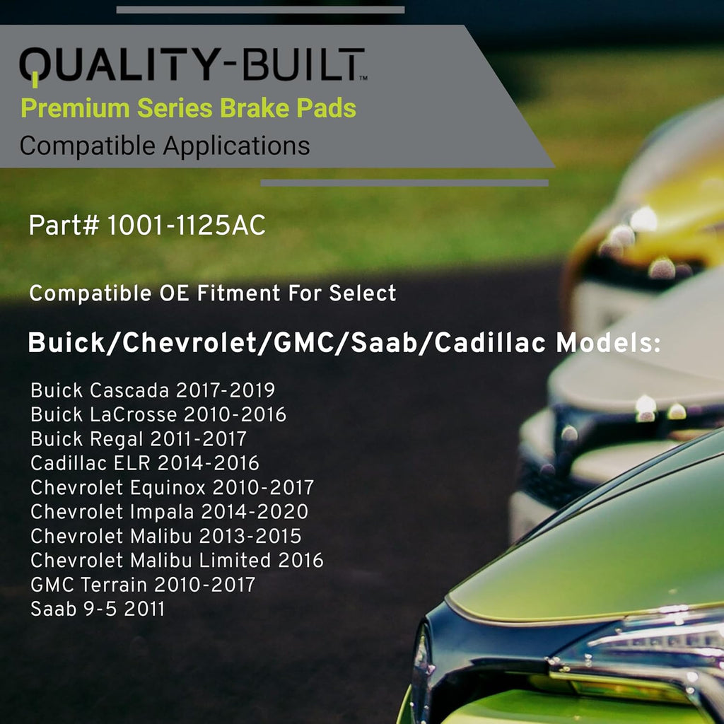 Premium Ceramic Front Brake Pads (1001-1125AC) Compatible with 2010-2020 Buick/Cadillac/Chevrolet/GMC/Saab (9-5/Cascada/ELR/Equinox/Impala/LaCrosse/Malibu/Malibu Limited/Regal/Terrain)