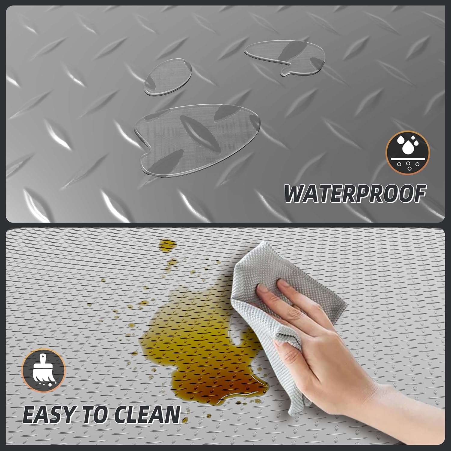 8.2 x 23 FT Garage Floor Mat, 2.8mm Thickened Diamond Plate PVC Garage Flooring Roll for Under Car Parking, Heavy Duty Garage Floor Protector 188.6 SQFT for Garage, Basement, Golf Cart. Gray