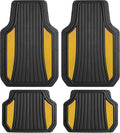 Motor Trend ChromeTech Car Floor Mats Full Set - Durable Rubber Floor Mats for Cars with Two Tone Accent, All Weather Interior Protection for Front and Rear with Non-Slip Backing, Black/Gold