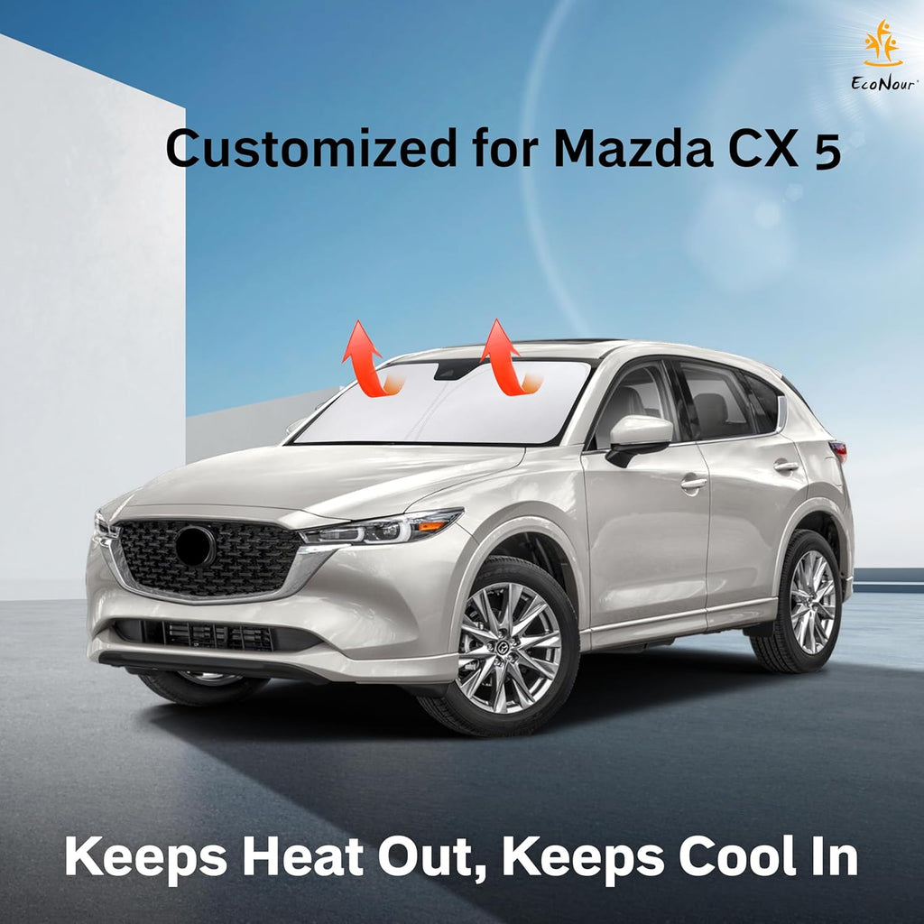 for Mazda CX5-2017 2018 2019 2020 2021 2022 2023 2024 2025 EcoNour Car Windshield | Front Window Sun Visor for UV & Sun Heat with Storage Pouch | Car Interior Mazda CX5 Accessories
