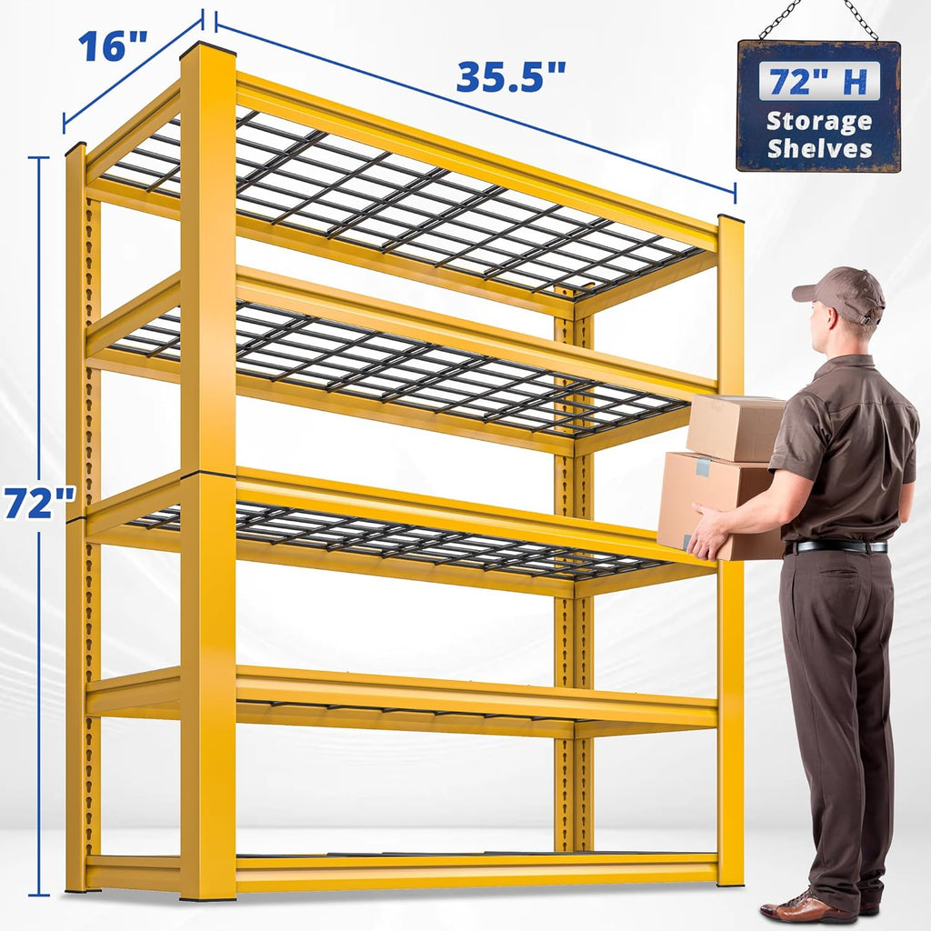 REIBII 72''H Garage Shelving 3010 LBS Storage Shelves Adjustable Metal Shelving 5 Tier Metal Shelves for Storage Industrial Shelf for Pantry Kitchen Basement 72" HX35.5 WX16 D, 4 Pack