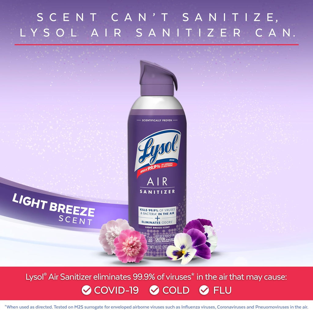 Lysol Air Sanitizer Spray with Odor Eliminator for Home & Office, Sanitizing Spray, Air Freshener Alternative, Light Breeze Scent, 10 oz (Pack of 3)