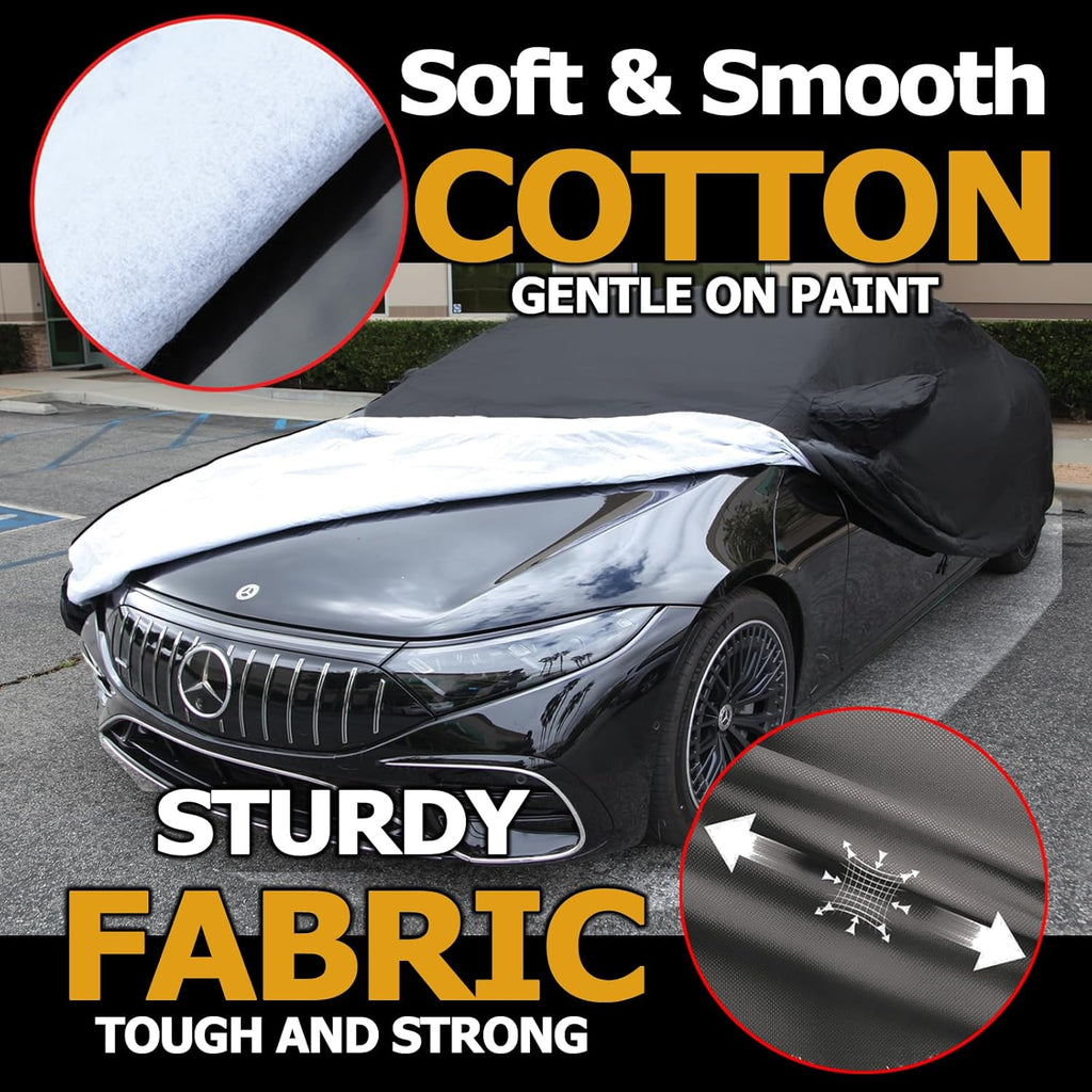 All Weather Waterproof car Cover Good for rain Snow uv Protection dust XL-Size Sedan Seville w126 XJ8L S580 DeVille MKS XTS CT6 G90 EQS 300SE Black
