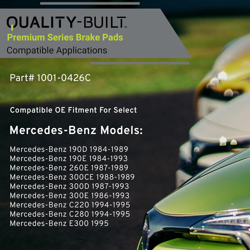 Premium Ceramic Rear Brake Pads (1001-0426C) Compatible with 1984-1995 Mercedes-Benz (190D/190E/260E/300CE/300D/300E/C220/C280/E300)