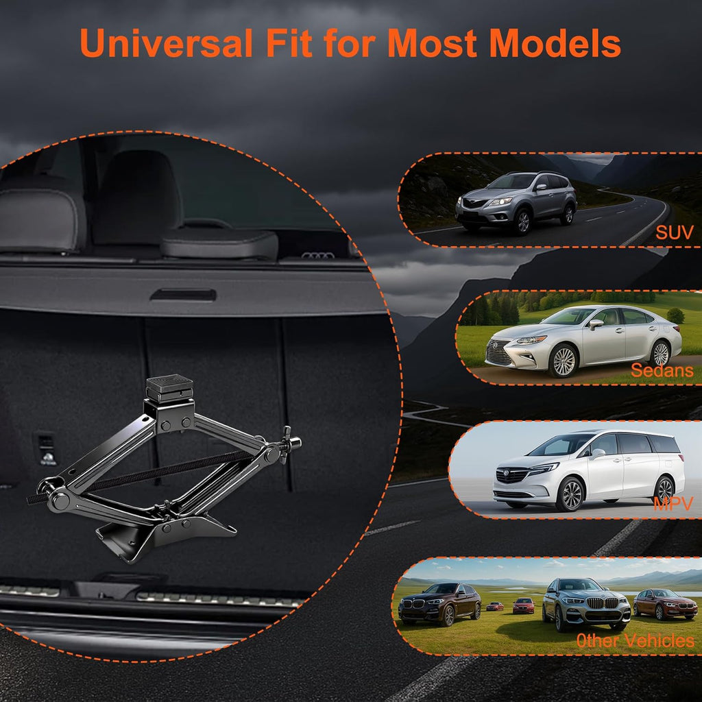 Scissor Jack, 2.5T(5512 Lbs), High-Strength Car Jack and Stand Kit with Rubber Pad, Tire Changing Kit with Ratchet Handle and Lug Wrench, Universal Vehicle Emergency Set for Various Models