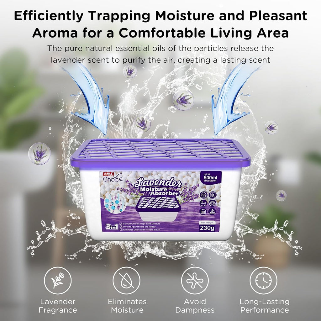 W&E Choice Moisture Absorbers With Lavender Scent, Portable Dehumidifier for Closet&Bathrooms, Kitchen, Humidity Absorber Odor Eliminator Absorber