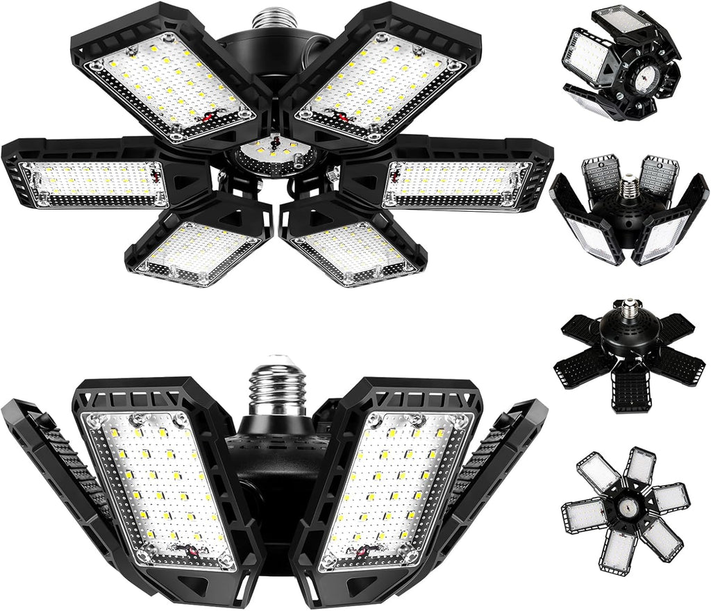 LED Garage Lights Bulb 2 Pack 180W 18000LM 6500K Led Shop Light with 6 Plus 1 Deformable Panels Basement Barn Ceiling Lights for E26/E27