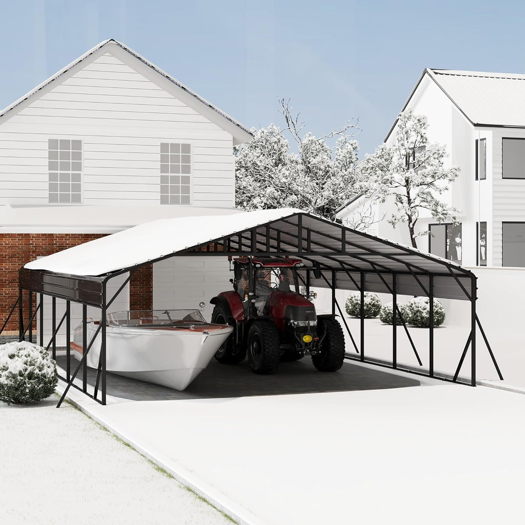 20' x 30' Heavy Duty Metal Carport With Galvanized Steel Roof, Metal Roof Carport With Enhanced Base, Tall MetalCarport Kits Garage for Tractors, Pickup, Boat, Car