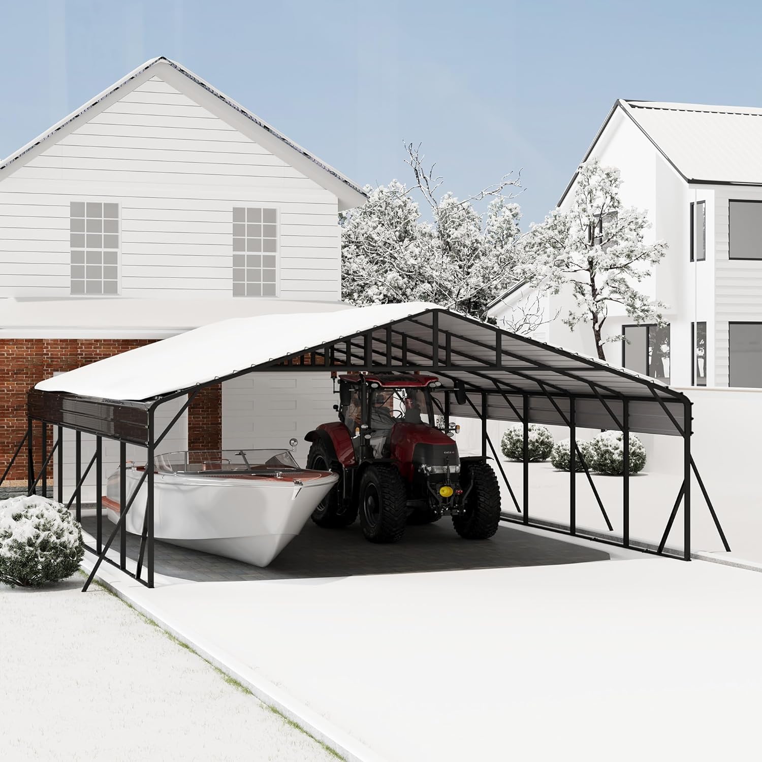 20' x 30' Heavy Duty Metal Carport With Galvanized Steel Roof, Metal Roof Carport With Enhanced Base, Tall MetalCarport Kits Garage for Tractors, Pickup, Boat, Car