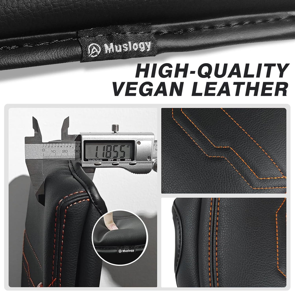 Muslogy for Frontier Center Console Pad Armrest Box Cover Vegan Leather Soft Accessories Armrest Lid Protector Compatible with Nissan Frontier 2022-2024 2025(Extra Thick, V2 Orange Stitching)