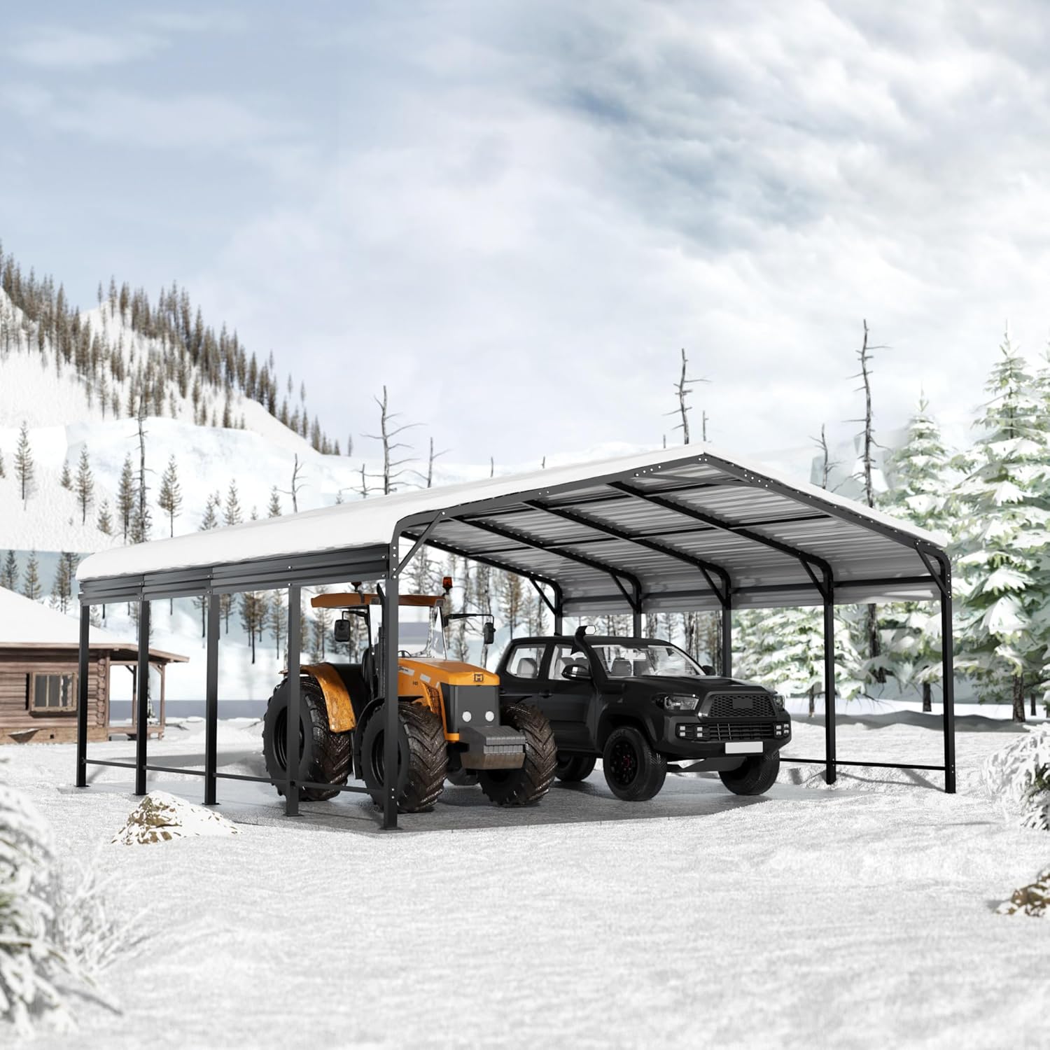 20x20 FT Metal Carport with Heavy Duty Carport Canopy, Car Port with Reinforced Base and Five Canopy Beams, Car Garage Shelter for Car, Boats and Truck