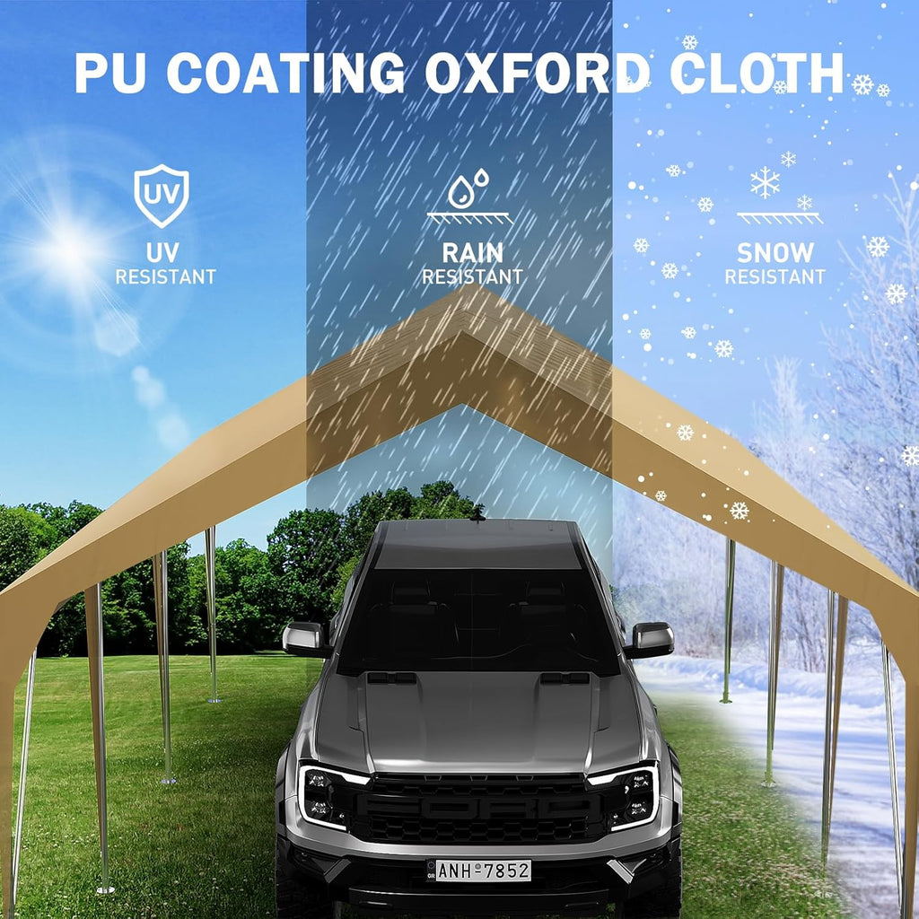 12x20ft Heavy Duty Carport Outdoor Car Canopy UV Resistant Waterproof Party Tent All-Season Portable Garage Gazebo Shelter for Car, Storage Shed (Earthy Yellow)