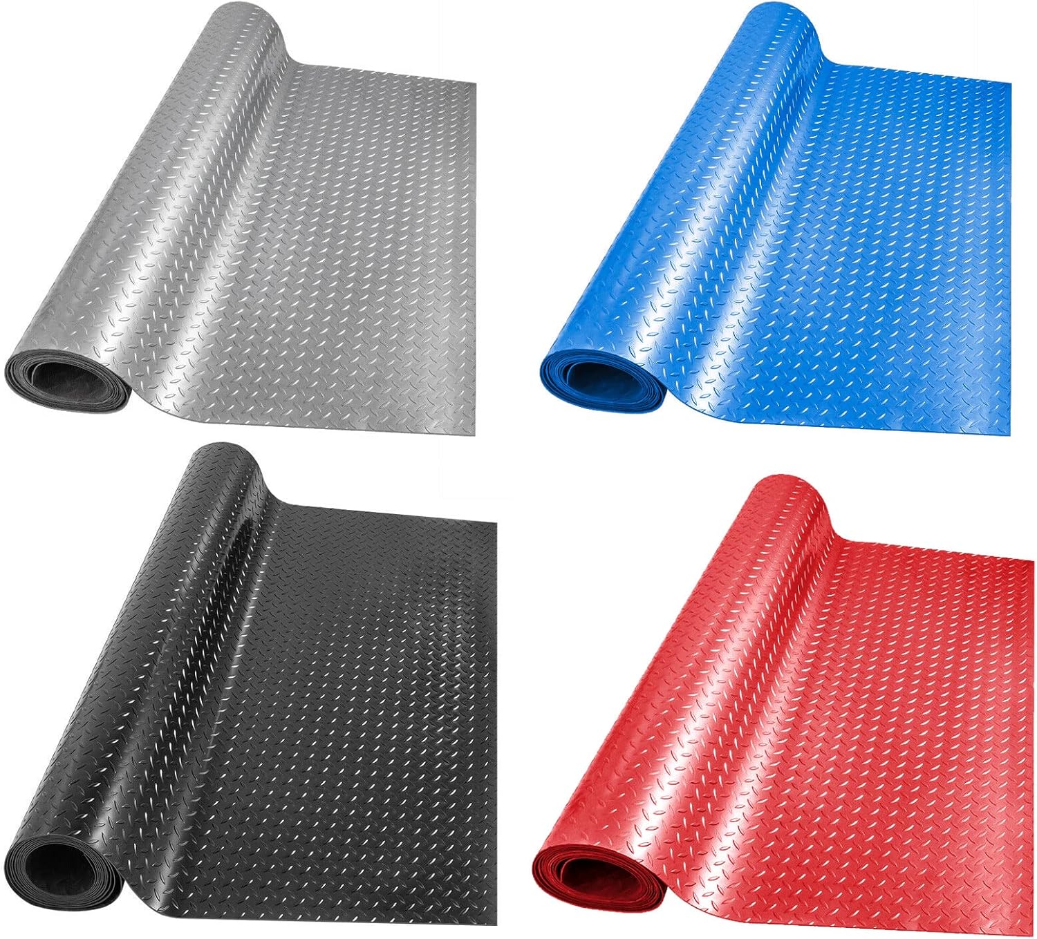 Boshen 7.5Ft x 17Ft Garage Floor Mat 2.5mm Thickened Rubber Flooring Roll 127.5sqft Diamond Plate PVC Rubber Trailer Mat Non-Slip Floor Protector Mat for Garage Warehouse Basement Trailer - Grey