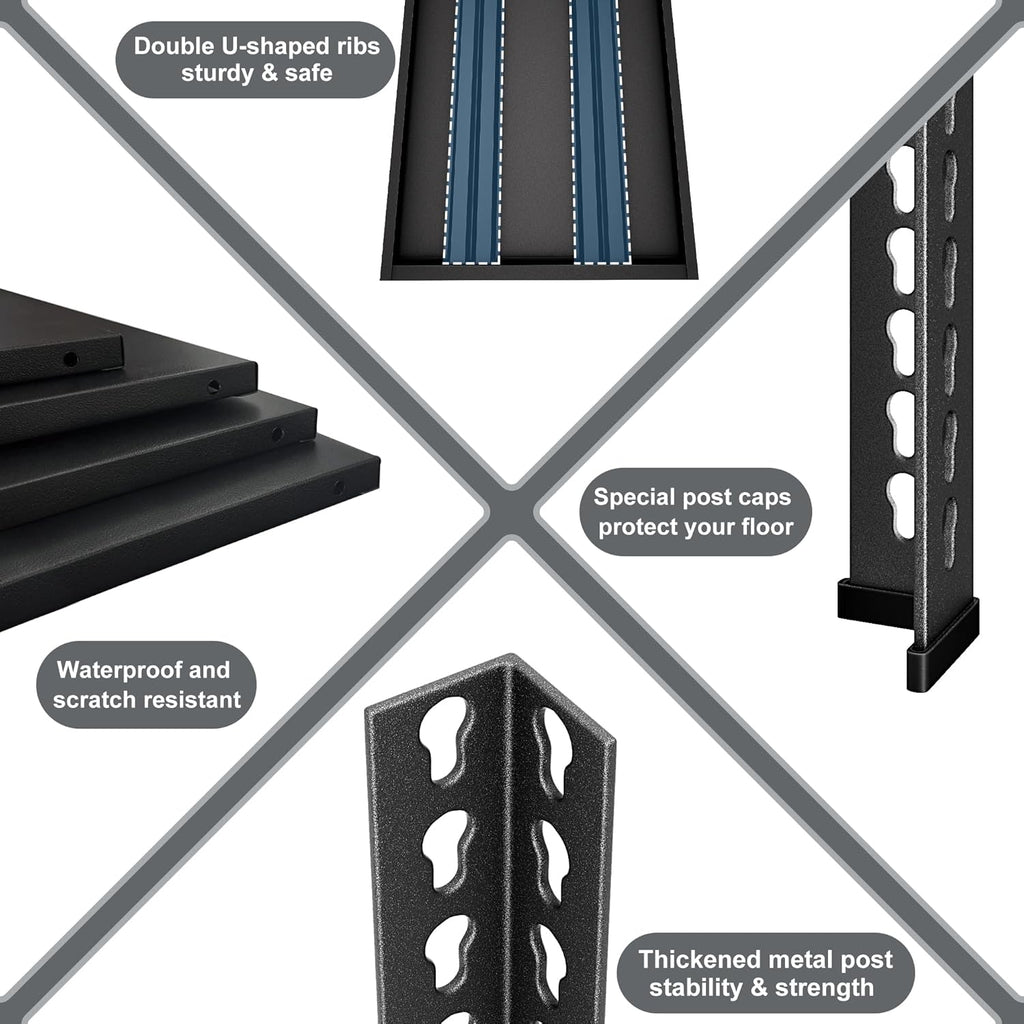 5-Tier Garage Shelving Heavy Duty, 72" Metal Shelving Unit - 2250 lbs Load Capacity, 40"W x 18"D x 72"H (Black)