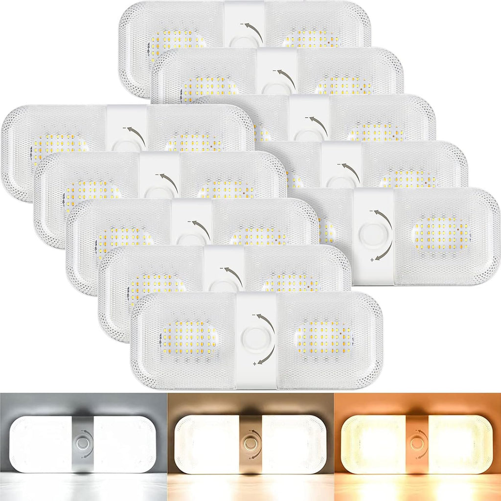 Retisee 10 Pcs RV Lights Interior 1700LM, 3 Color 12V RV LED Dome Lights Ceiling Double Lights Fixture with ON/Off for Camper/Car/Trailer/Boat, 2700-6700K
