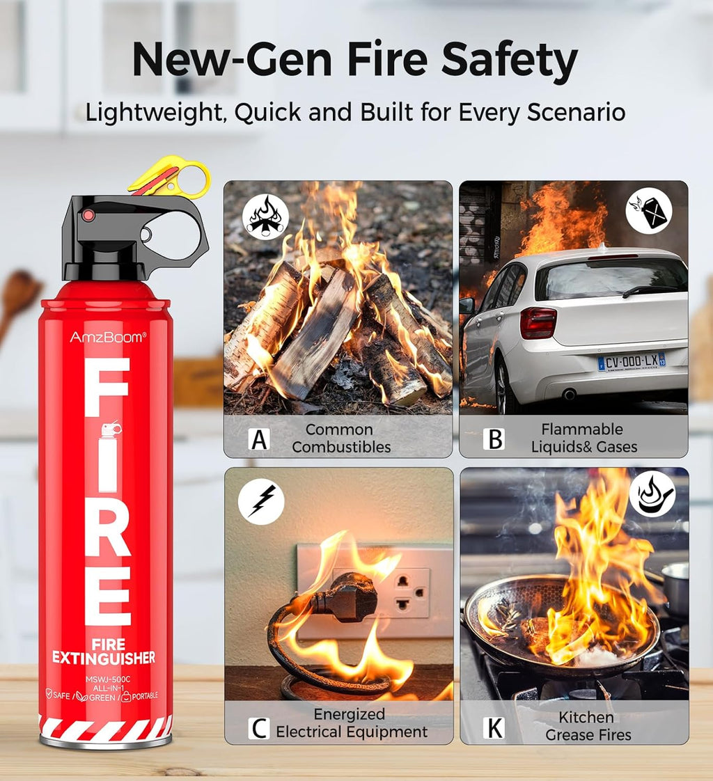 Fire Extinguisher for Home 1Pack, Kitchen, Car, and Grill,Ompact Water-Based A, B, C, K Extinguisher with 6-Year Warranty and Easy Storage.