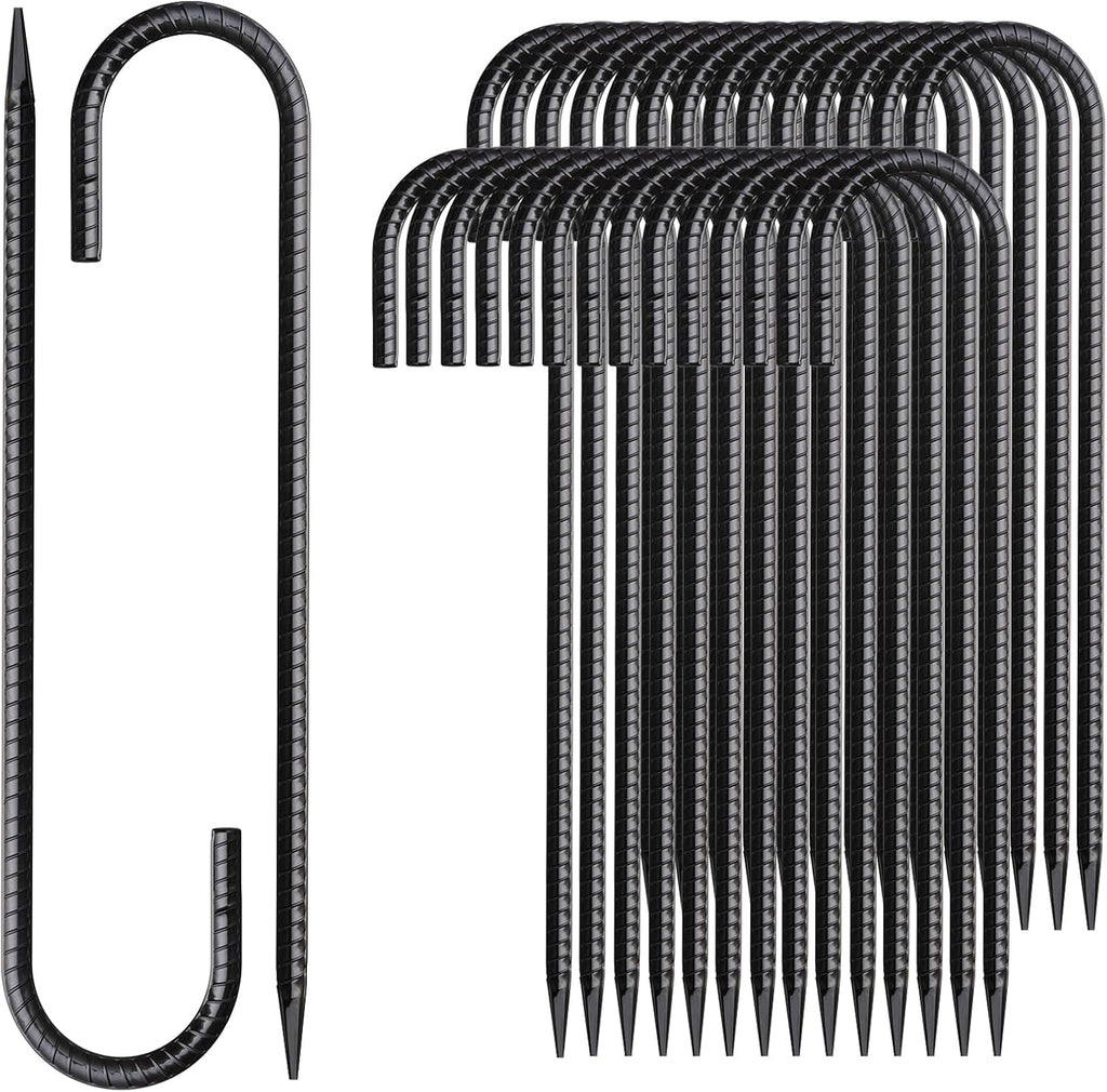 Rebar Stakes 12 Inch J Hook Ground Stakes Heavy Duty 30 Pack Chain Link Fence Stakes Galvanized Anchors Metal Tent Stakes for Wire Fencing Concrete Forming Trampolines Camping Canopies Shed Swing