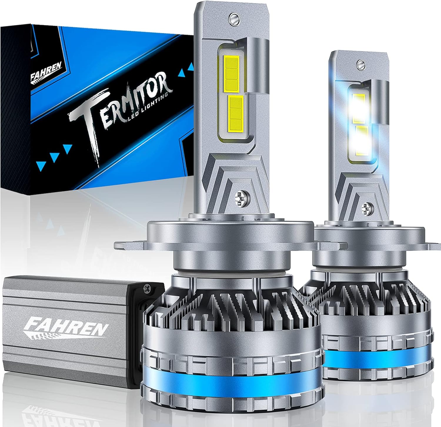 FAHREN H4/9003 Bulbs, Upgraded 120W 55000LM Bright Fog Lighting Bulb, 6500K Cool White IP68 Waterproof tire lights,Quick Installation, Pack of 2