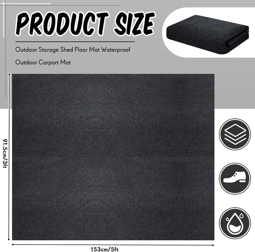 Haull Outdoor Storage Shed Floor Moat Waterproof Outdoor Carport Mat Thickened Soft Patio Furniture Pad Washable with Non Slip Backing, Storage Shed Not Included(5 x 3 ft)