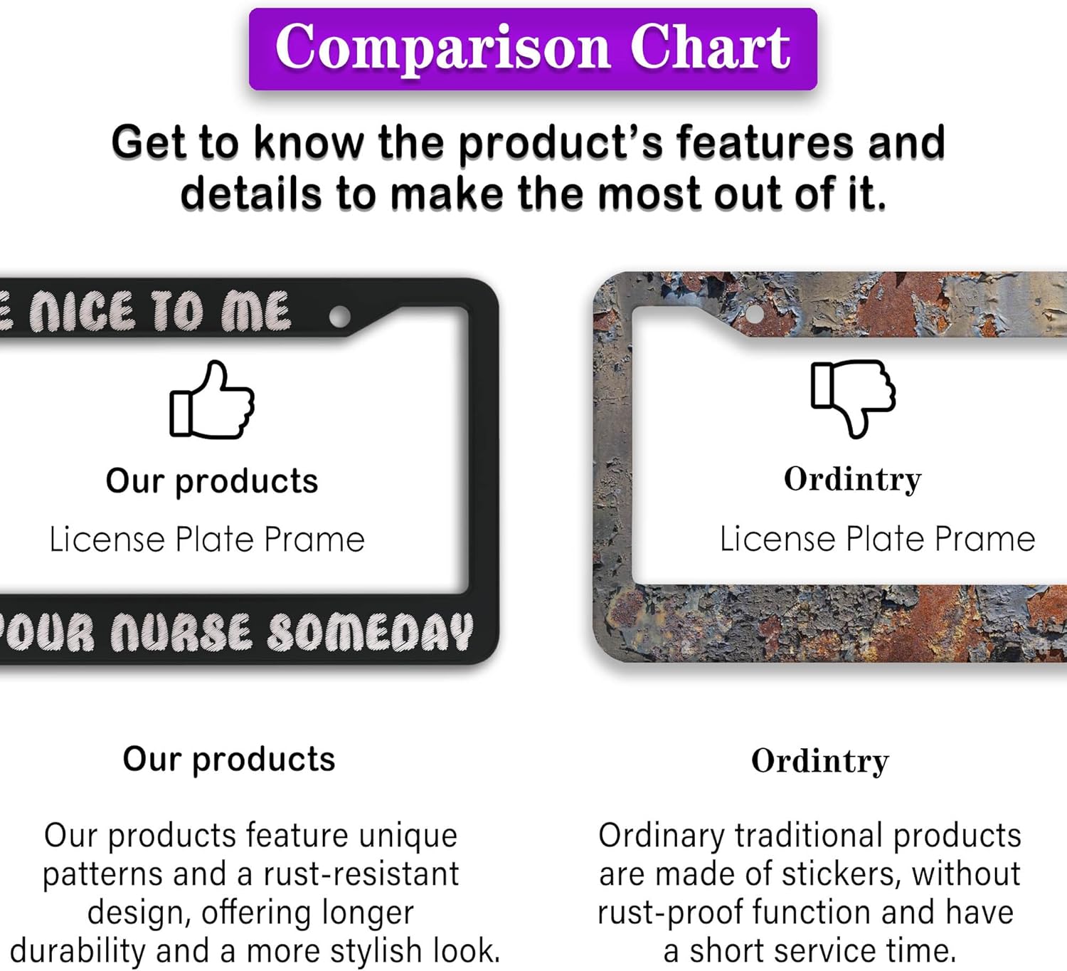 License Plate Frames Black and White License Plate Frame Be Nice to Me I May Be Your Nurse Someday Universal Aluminum Car Accessory 2 Pack with Screw Covers Set