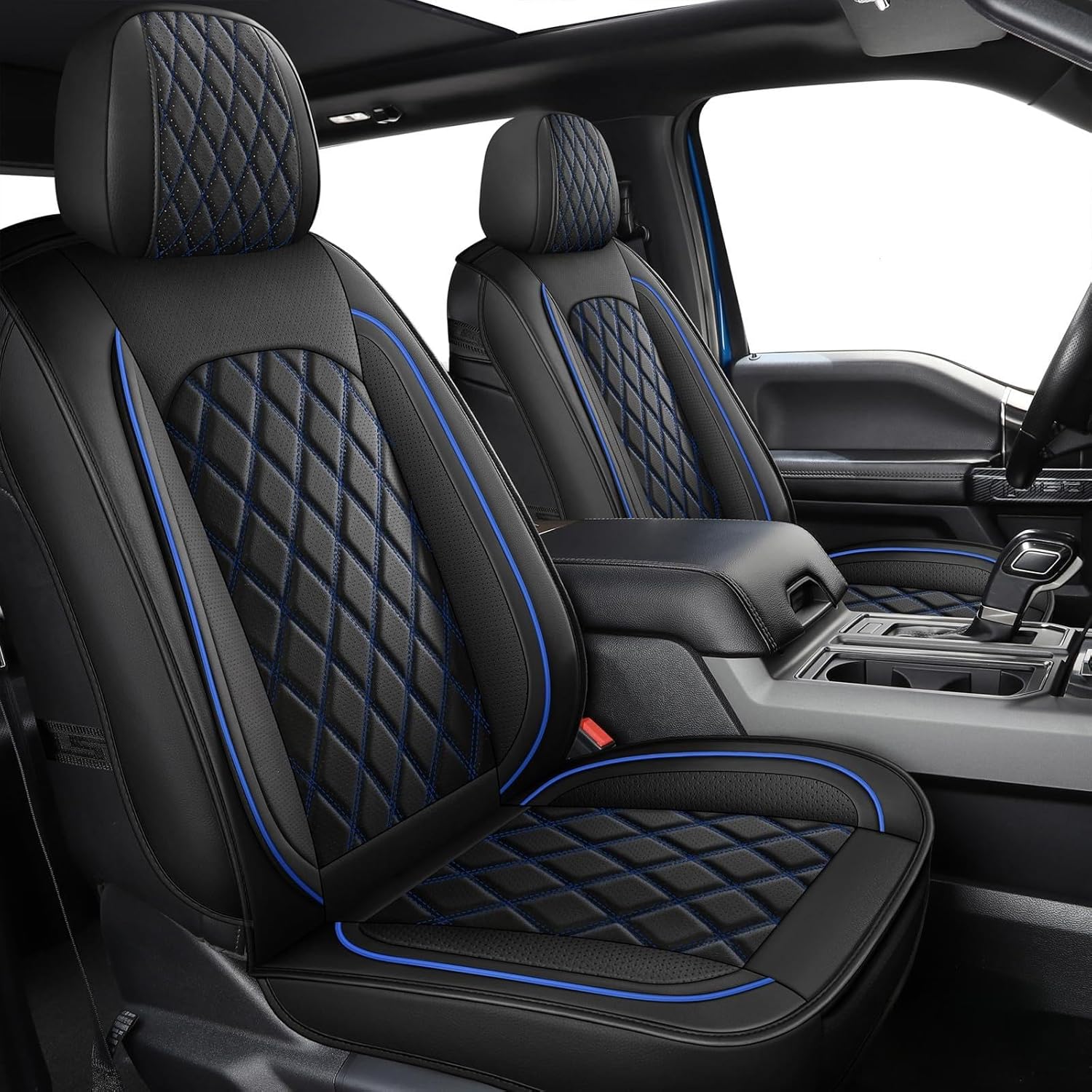 MIROZO Dodge Ram Seat Covers,Waterproof Truck Seat Covers Fits for 2009-2025 Ram 1500 2500 3500 Crew Quad Regular Cab Pickup Cushions with Split Bench 40/60(Black and Blue,Full Set Flat Back)