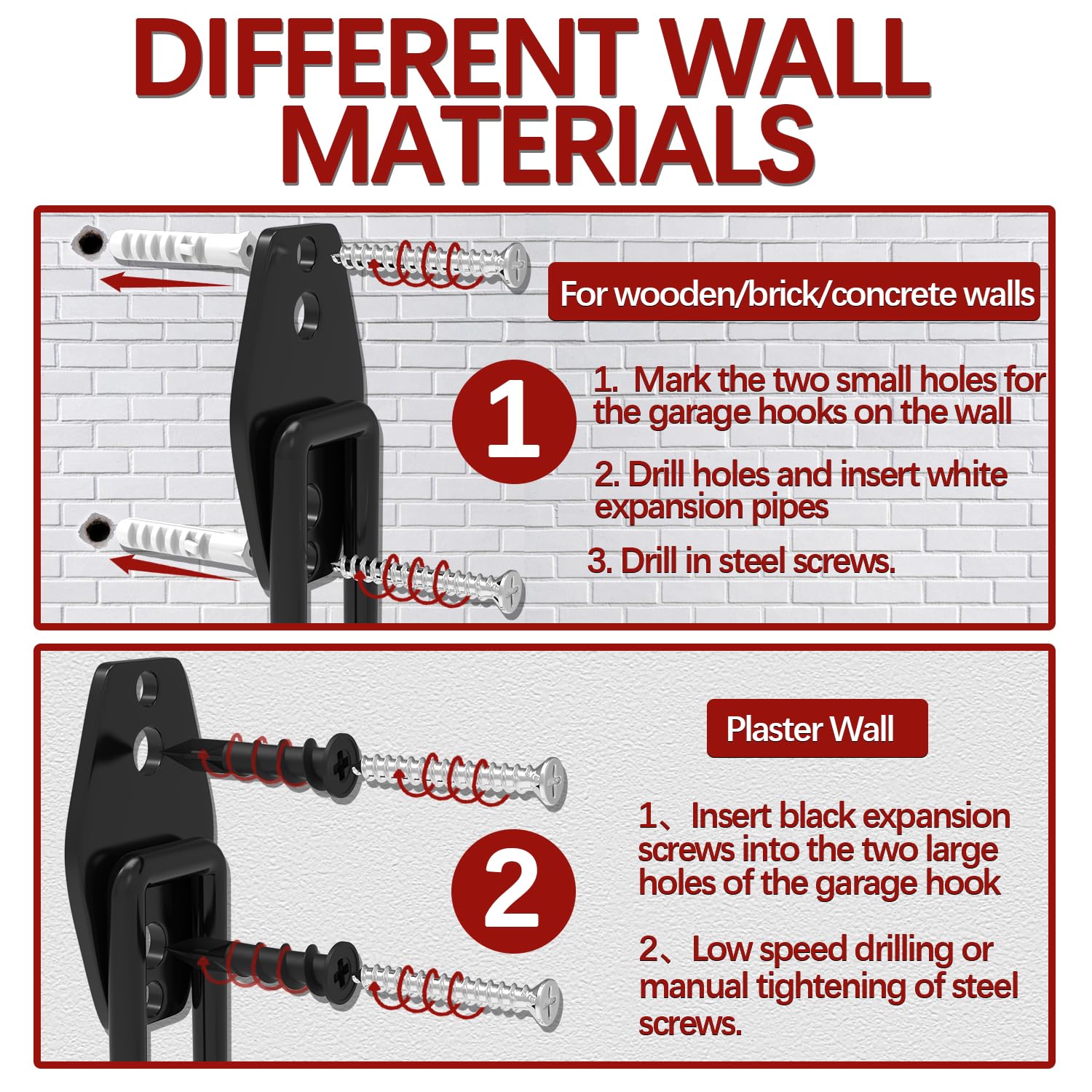 3-H Heavy Duty Garage Hooks [8 Pack] - 3-Round Welding Tech Holds 22lbs More - Thickened Steel Wall Mount for Ladders, Tools & Storage - Rustproof Utility Hardware